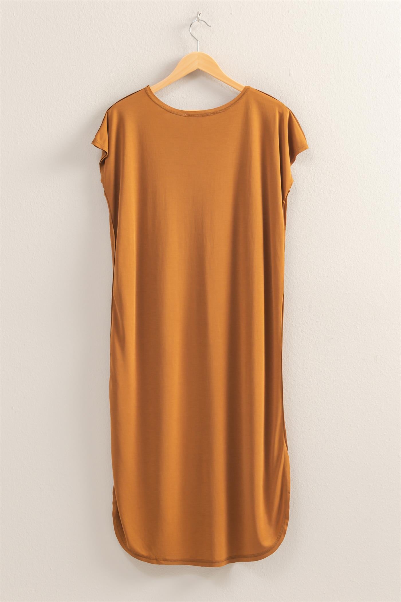 Wholesale Soft High Low Midi Dress  With Round Hem Dresses DZ25E307 BROWN DOUBLE ZERO