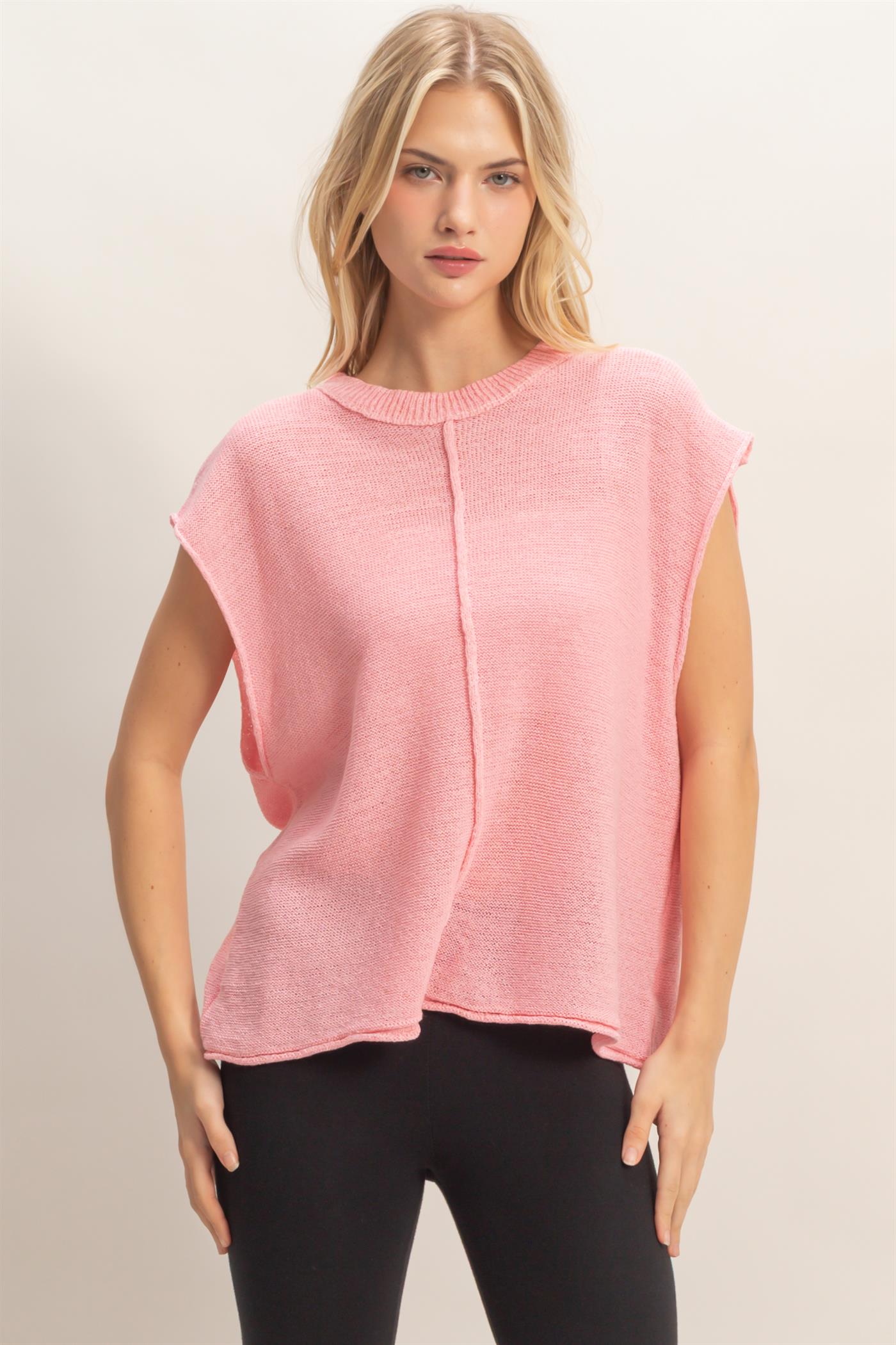 Wholesale Sleeveless Ribbed Knit Top Sweaters HF26A633 PINK HYFVE
