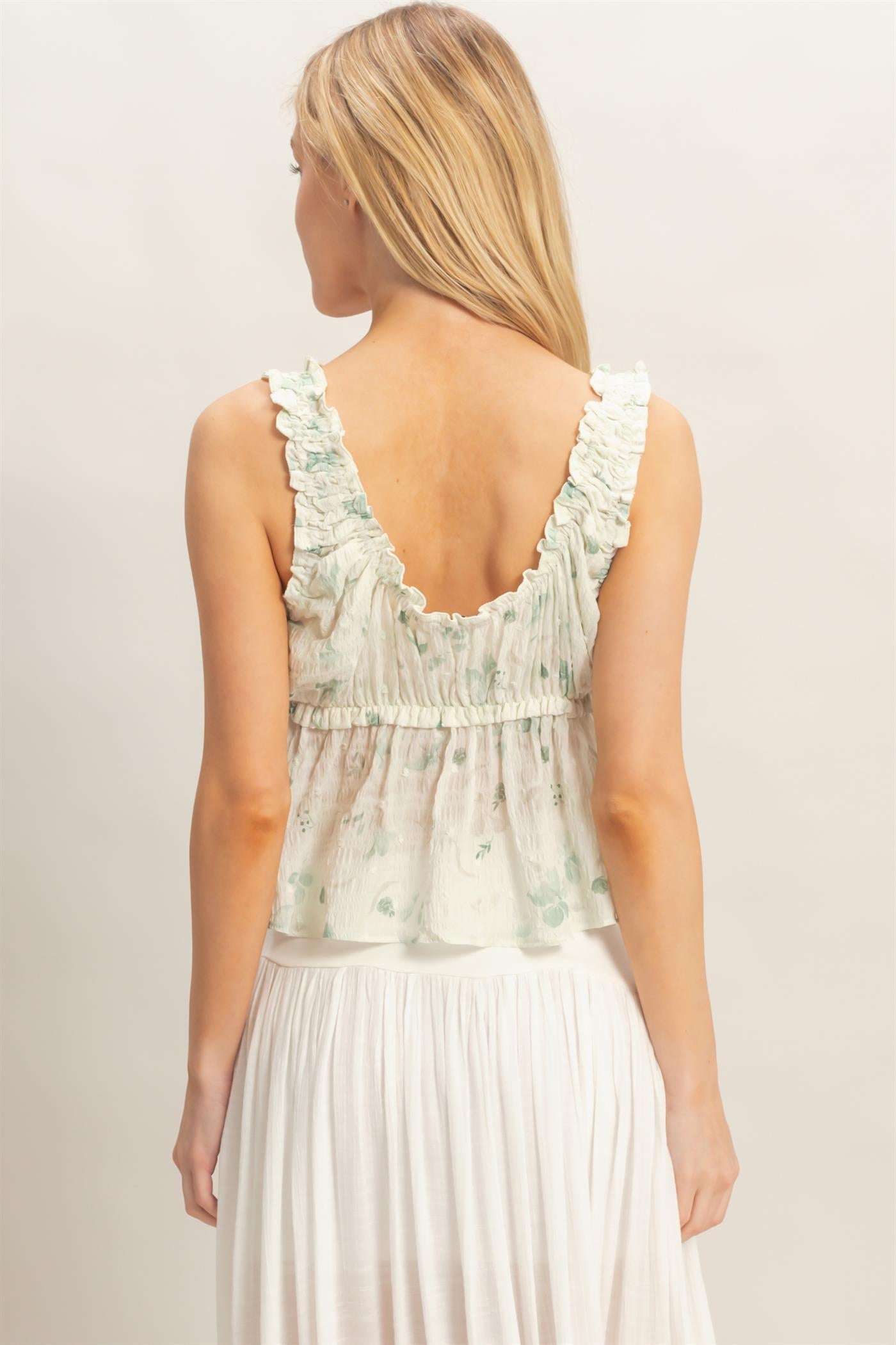 Wholesale Ruffled Swiss Dot Peplum Top Blouses HF26A146 GREEN HYFVE