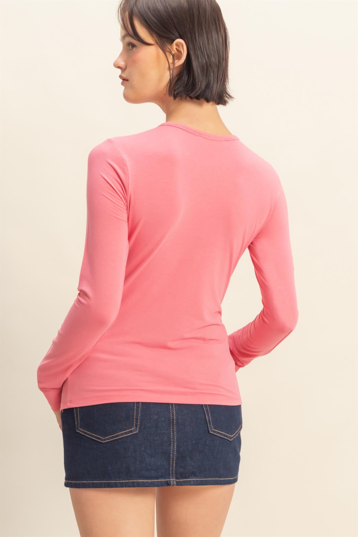 Wholesale Basic Long Sleeve Crew Neck Top Clothing Tops DZ25C950 TAFFY PINK DOUBLE ZERO