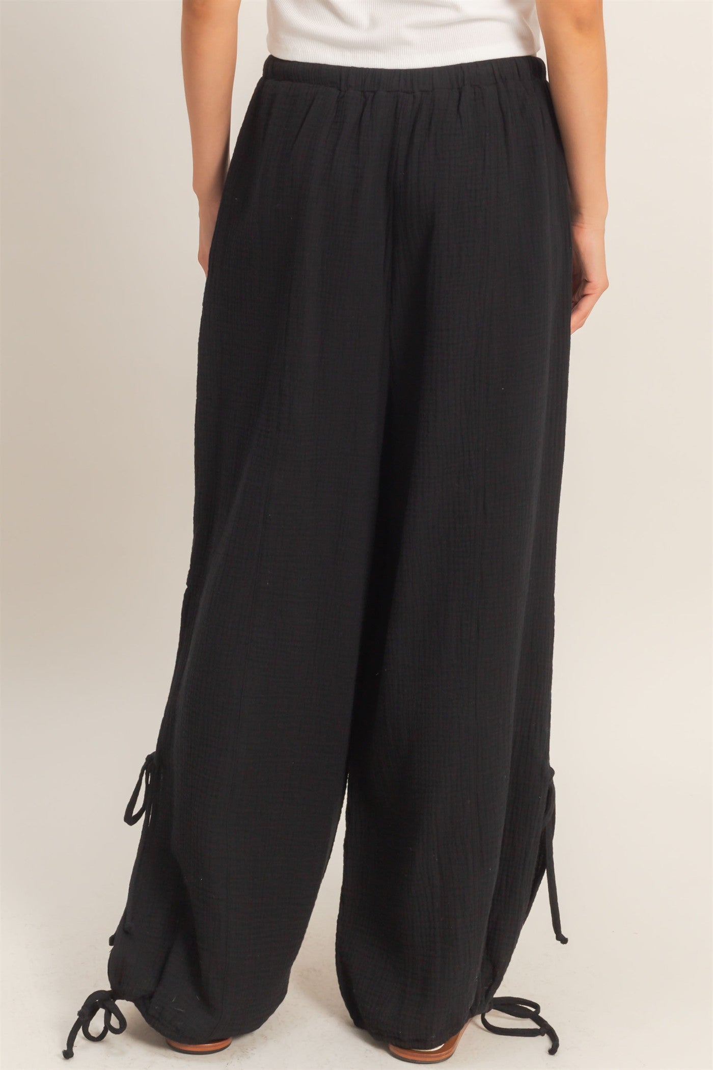 Wholesale Gauze Drawstring Jogger Pants Joggers HF26A822 BLACK HYFVE