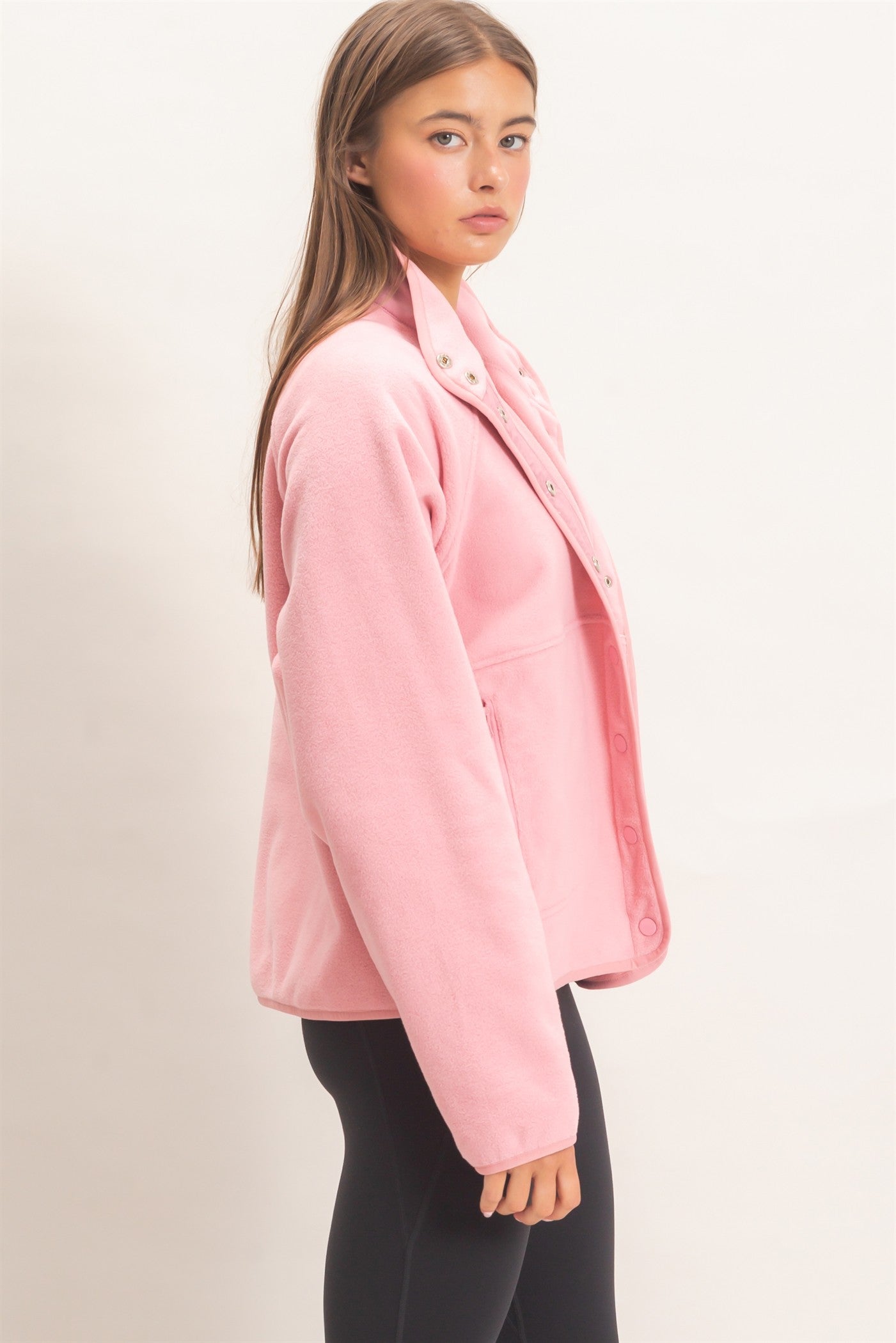Wholesale Fleece Jacket With Button Front Coats & Jackets DZ26F086 PINK DOUBLE ZERO