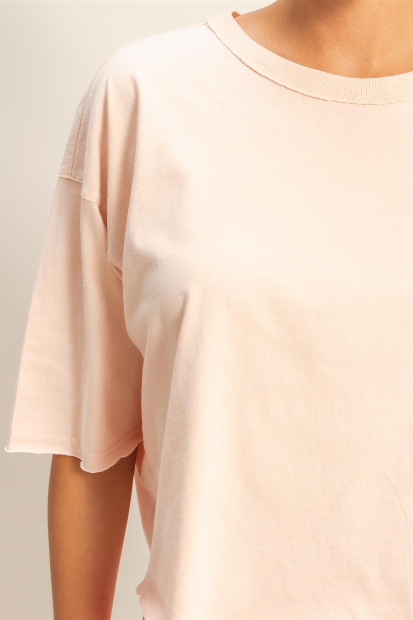 Wholesale Drop Shoulder Crew Neck Wide Fit Tee Clothing Tops DZ25A757 DUSTY PINK DOUBLE ZERO
