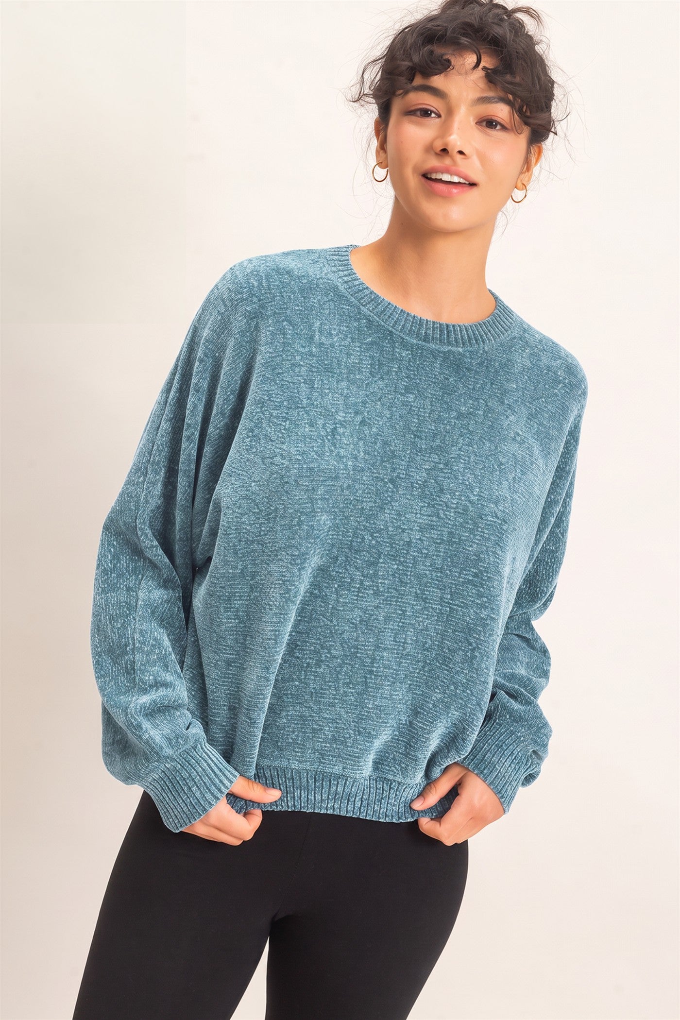 Wholesale Chenille Crew Neck Sweater Sweaters DZ26E264 DUSTY BLUE DOUBLE ZERO