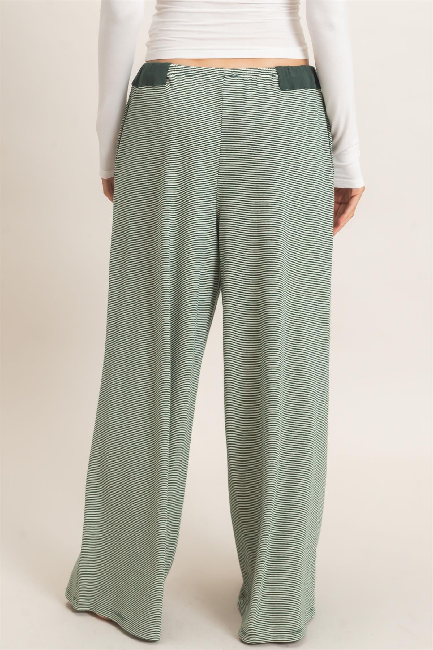 Wholesale Striped Wide-Leg Pants Pants HF26E818 GREEN HYFVE