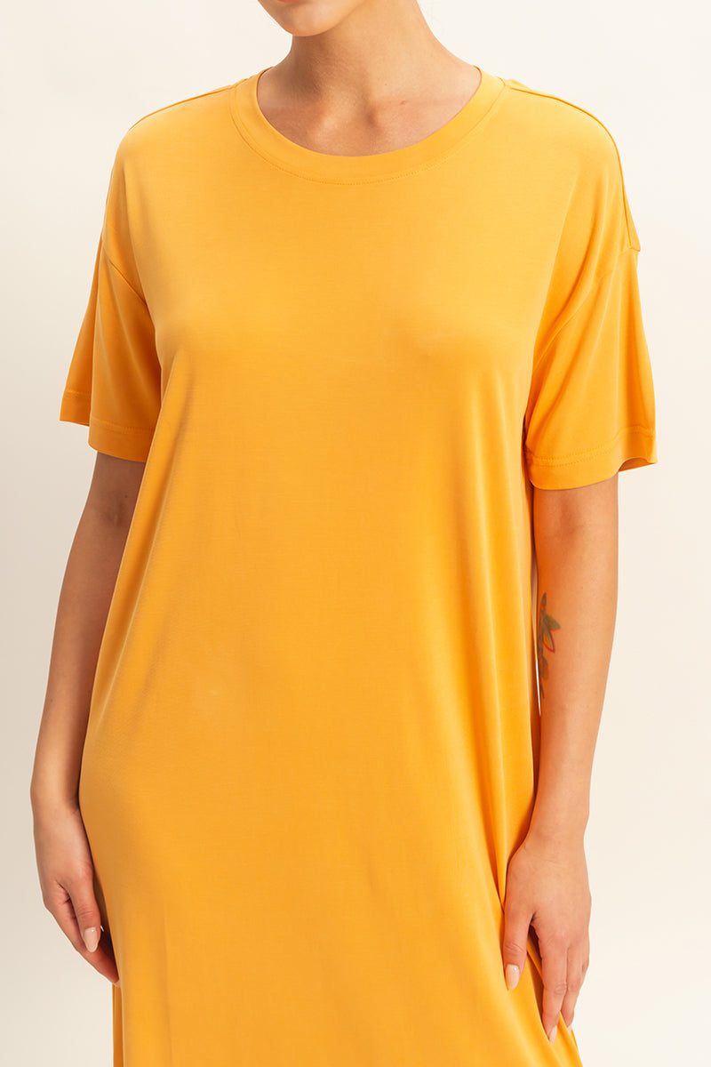 Wholesale Side Slit T-Shirt Midi Dress Dresses DZ23A961 CARAMEL DOUBLE ZERO