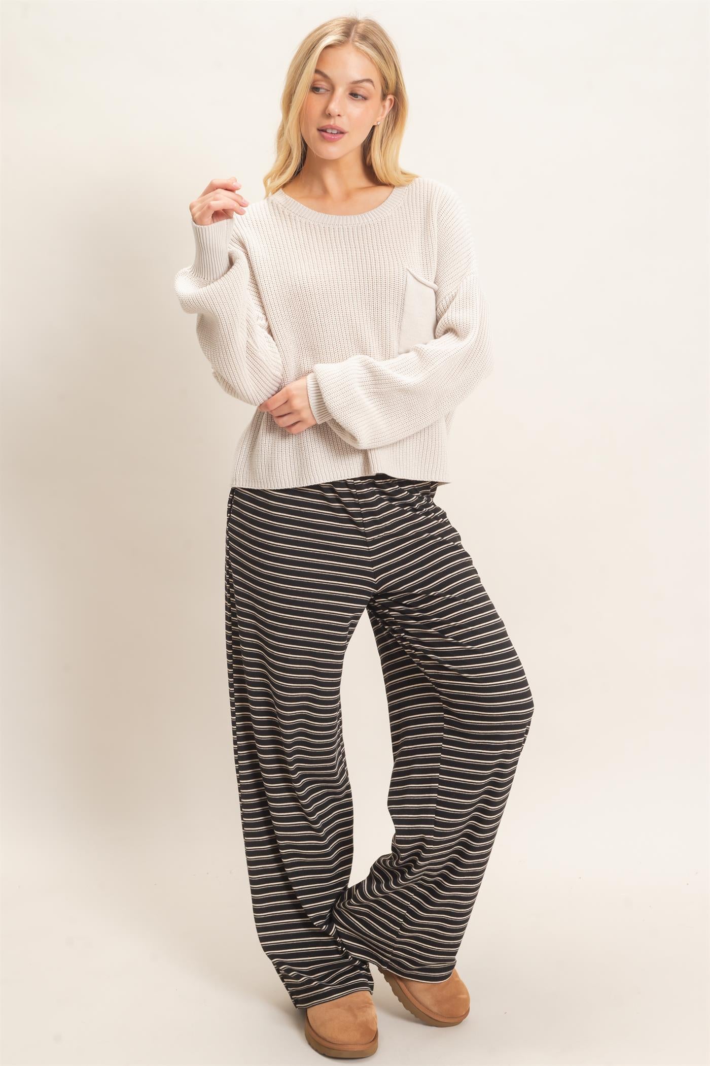 Wholesale Ribbed Drop Shoulder Sweater Sweaters HF26F181 STONE HYFVE