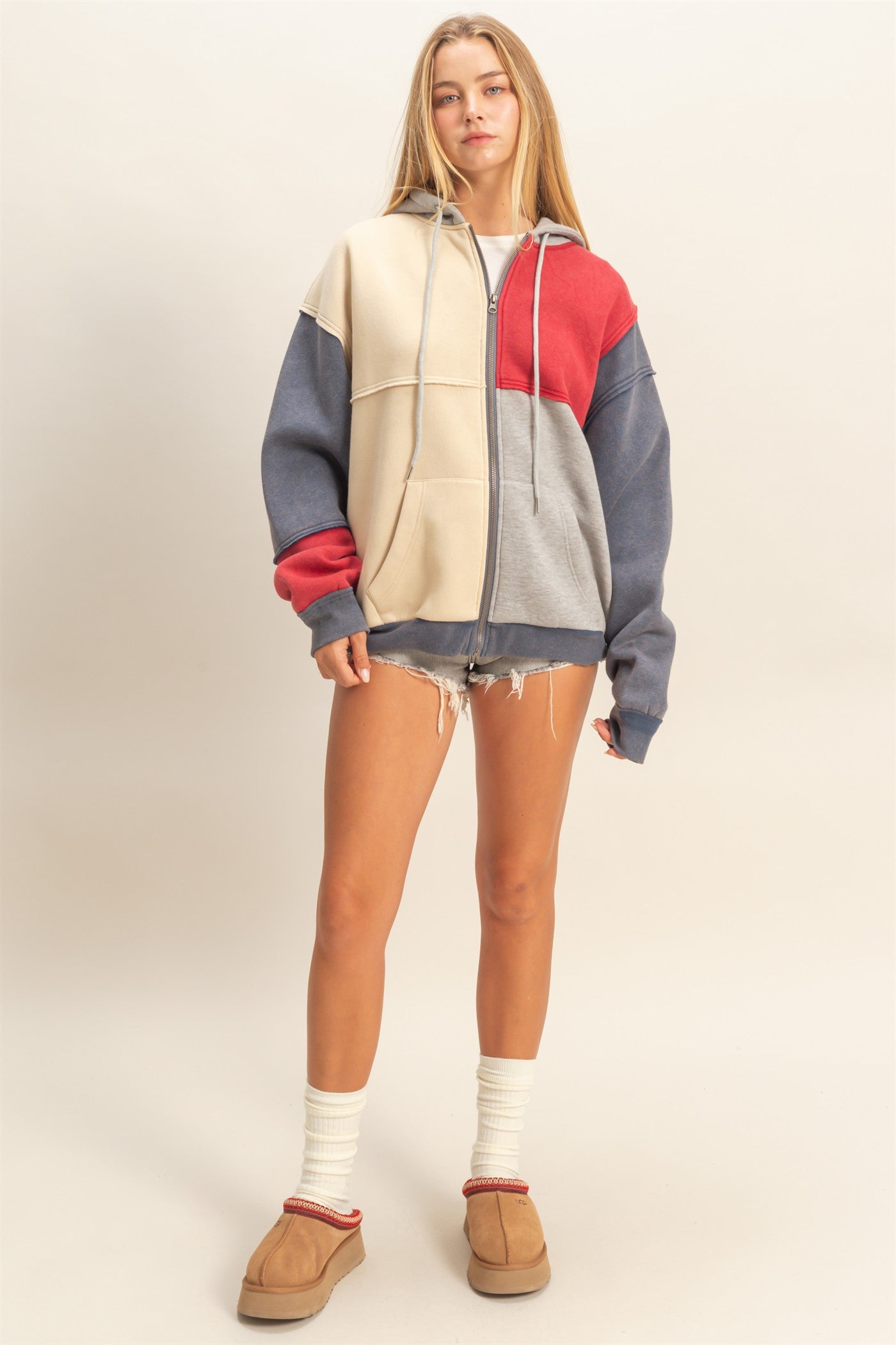 Wholesale Mineral Washed Colorblock Hoodie Jacket Hoodies HF26A959 NAVY COMBO HYFVE