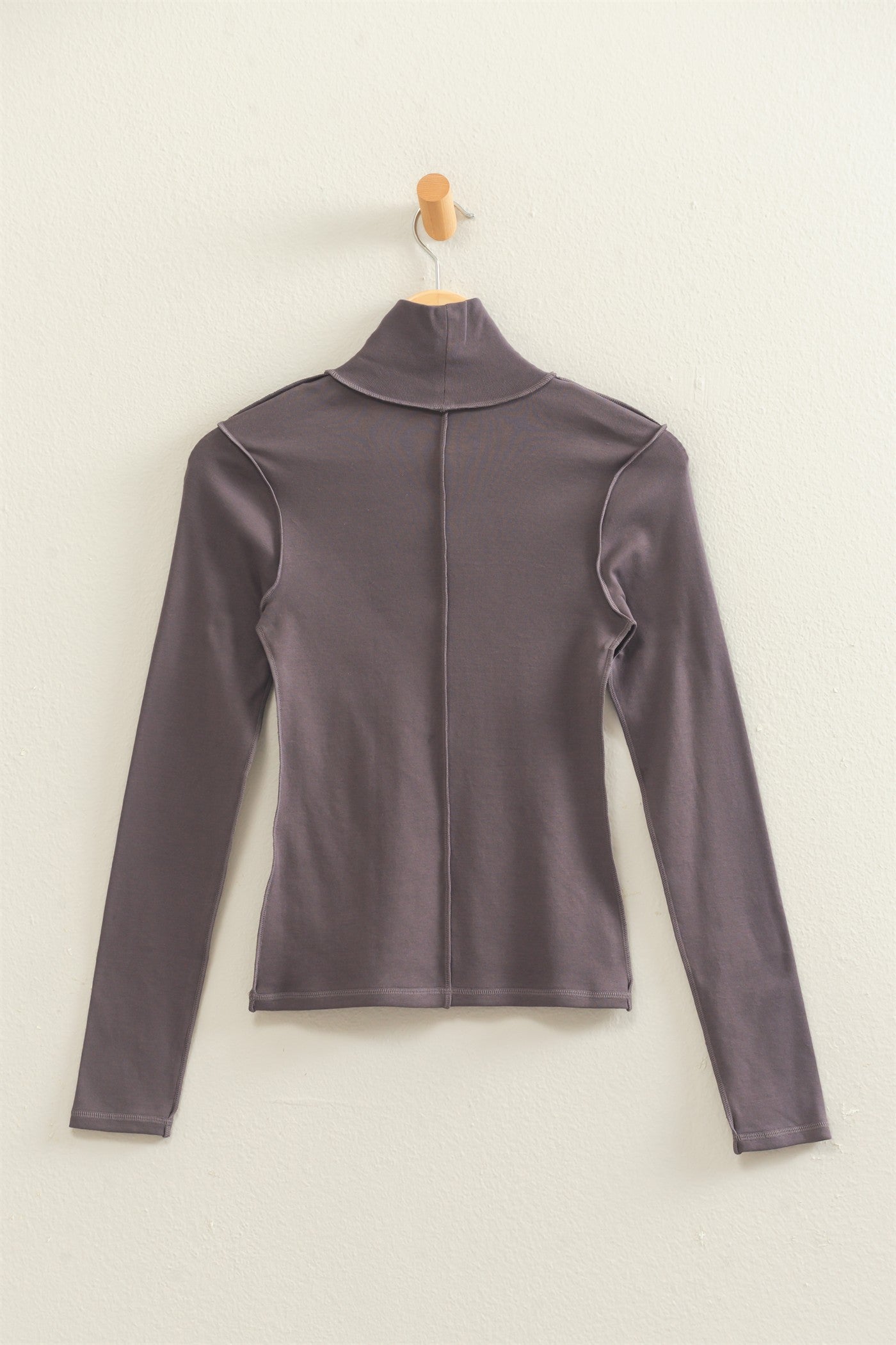 Wholesale Turtleneck Exposed Seam Long Sleeve Top Clothing Tops DZ26F241 CHARCOAL HYFVE