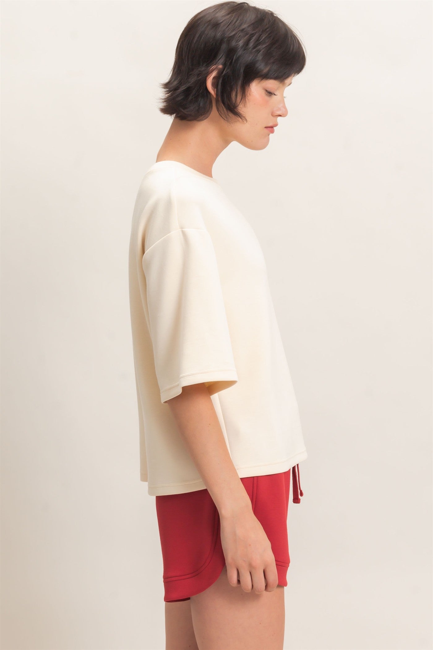 Wholesale Loose Fit Crew Neck Short Sleeve Top Clothing Tops DZ26C965 ALPACA DOUBLE ZERO