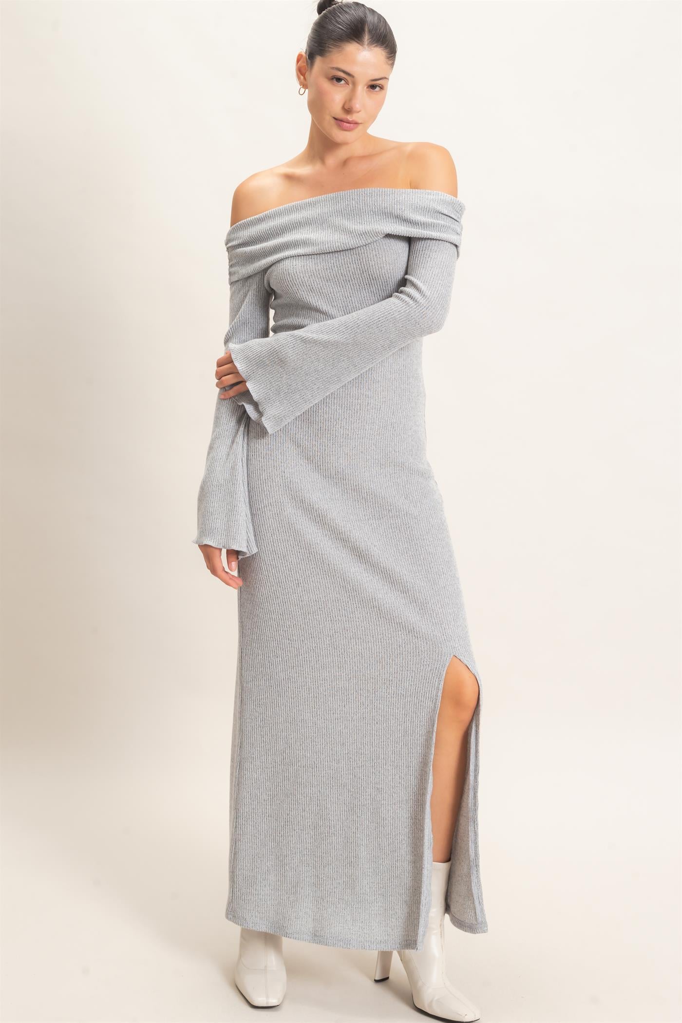 Wholesale Off-Shoulder Maxi Dress Dresses HF26F033 GRAY HYFVE