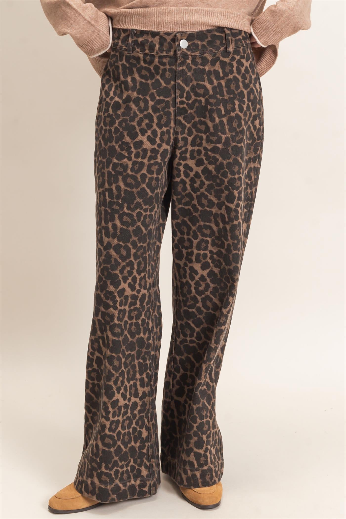 Wholesale Leopard Print Wide-Leg Pants Pants HF26F161 BROWN HYFVE