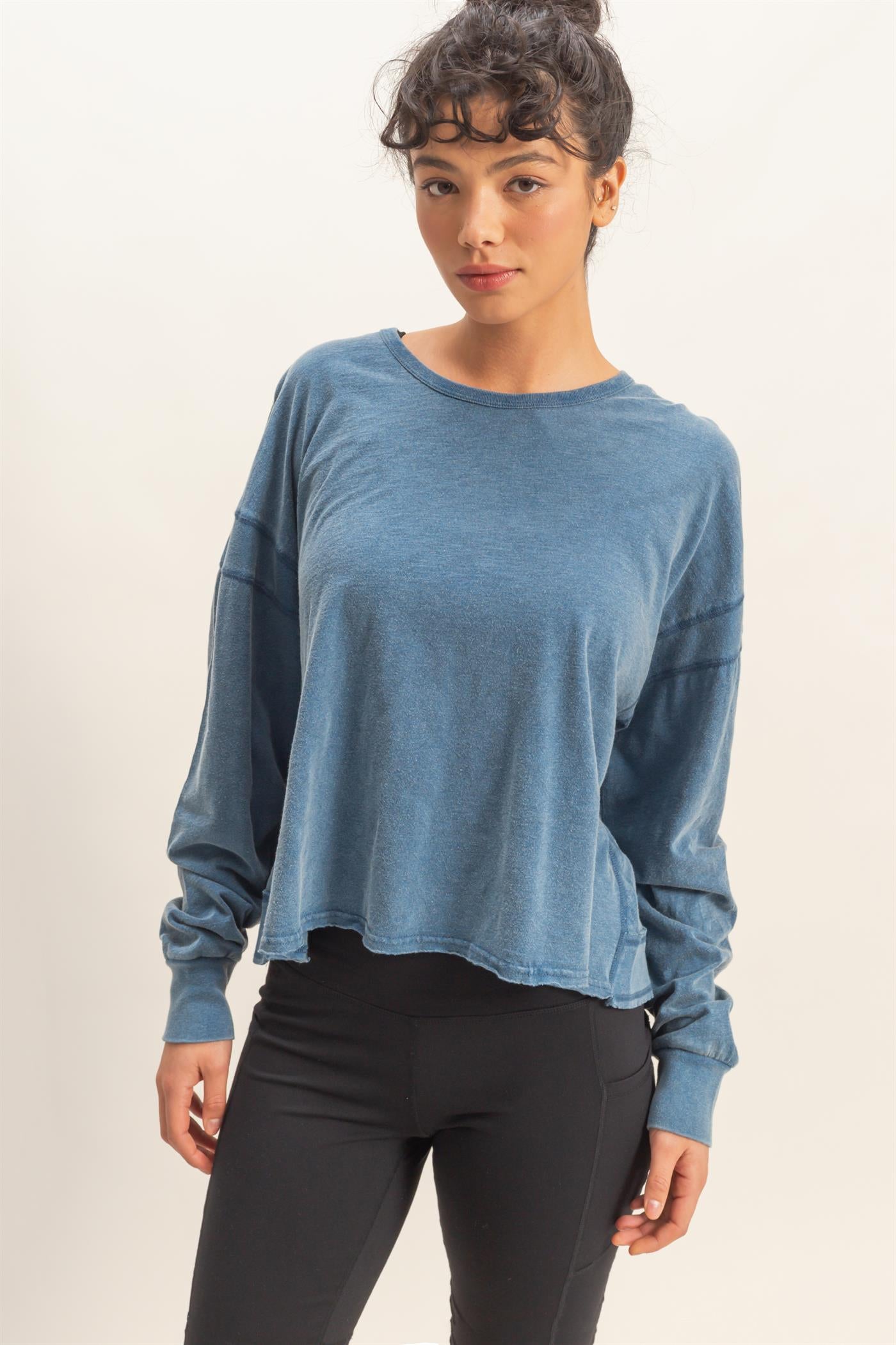 Wholesale Cross Detail Open Back Long-Sleeve Top Clothing Tops DZ26C731 NAVY DOUBLE ZERO