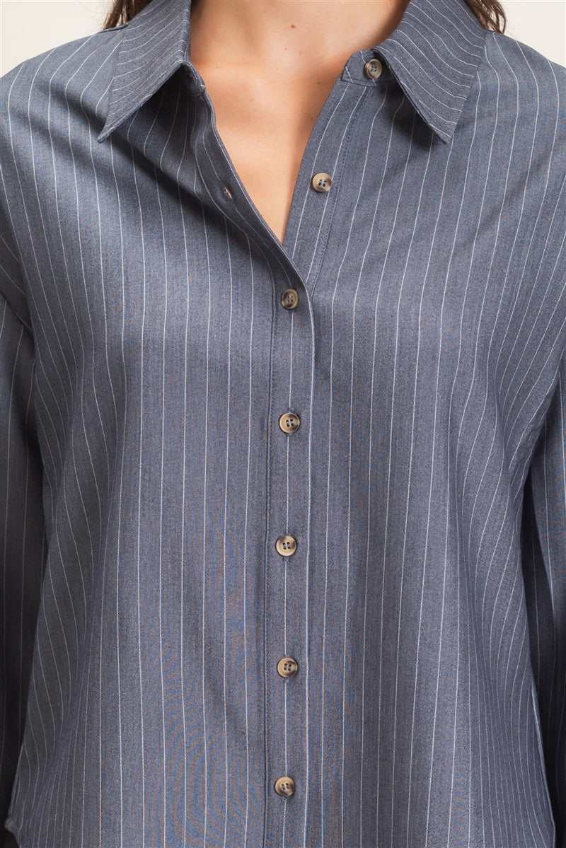 Wholesale Striped Button-Up Shirt Shirts HF27A425 LIGHT NAVY HYFVE