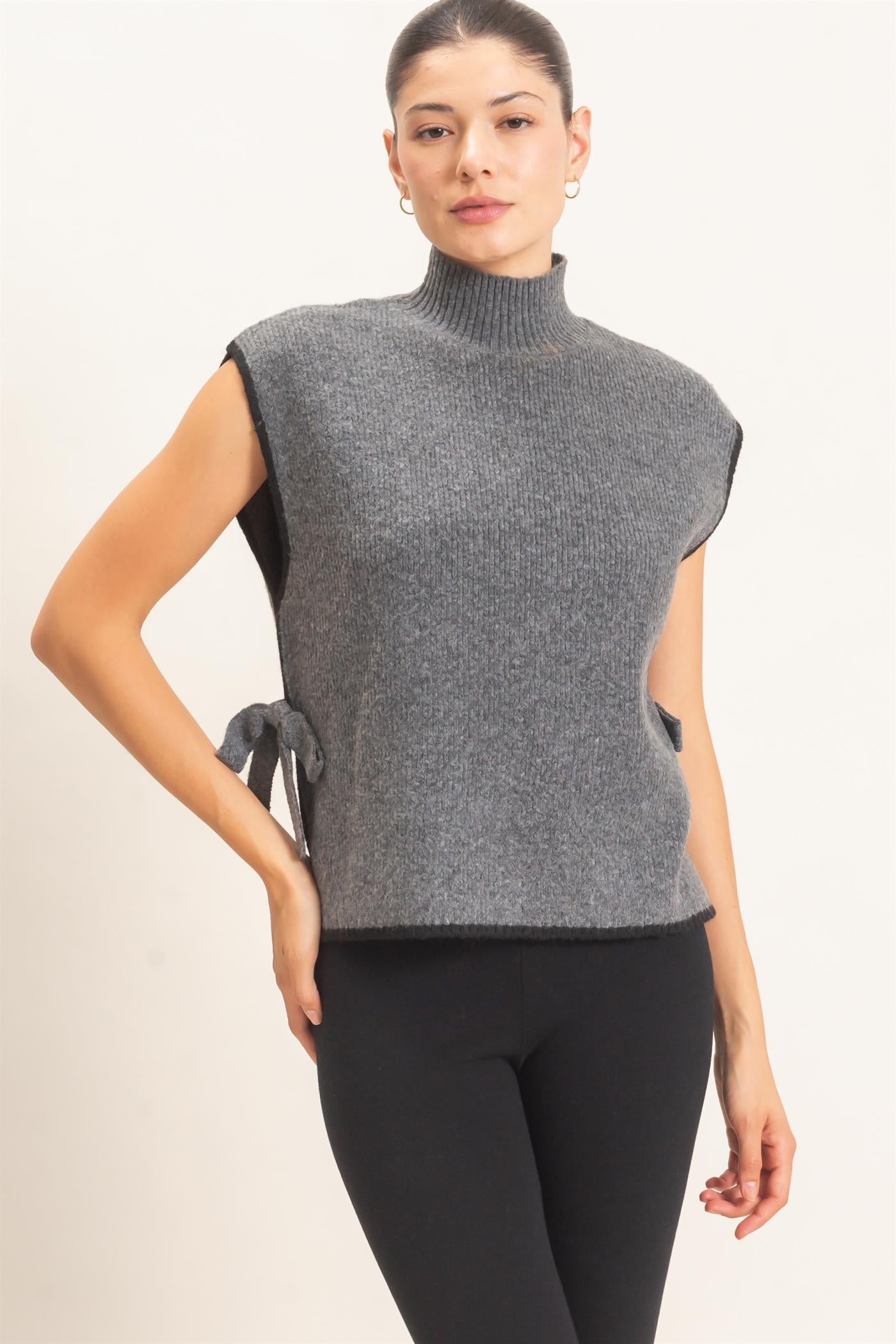 Wholesale High Neck Sweater Vest Sweaters HF26F137 H.GRAY HYFVE