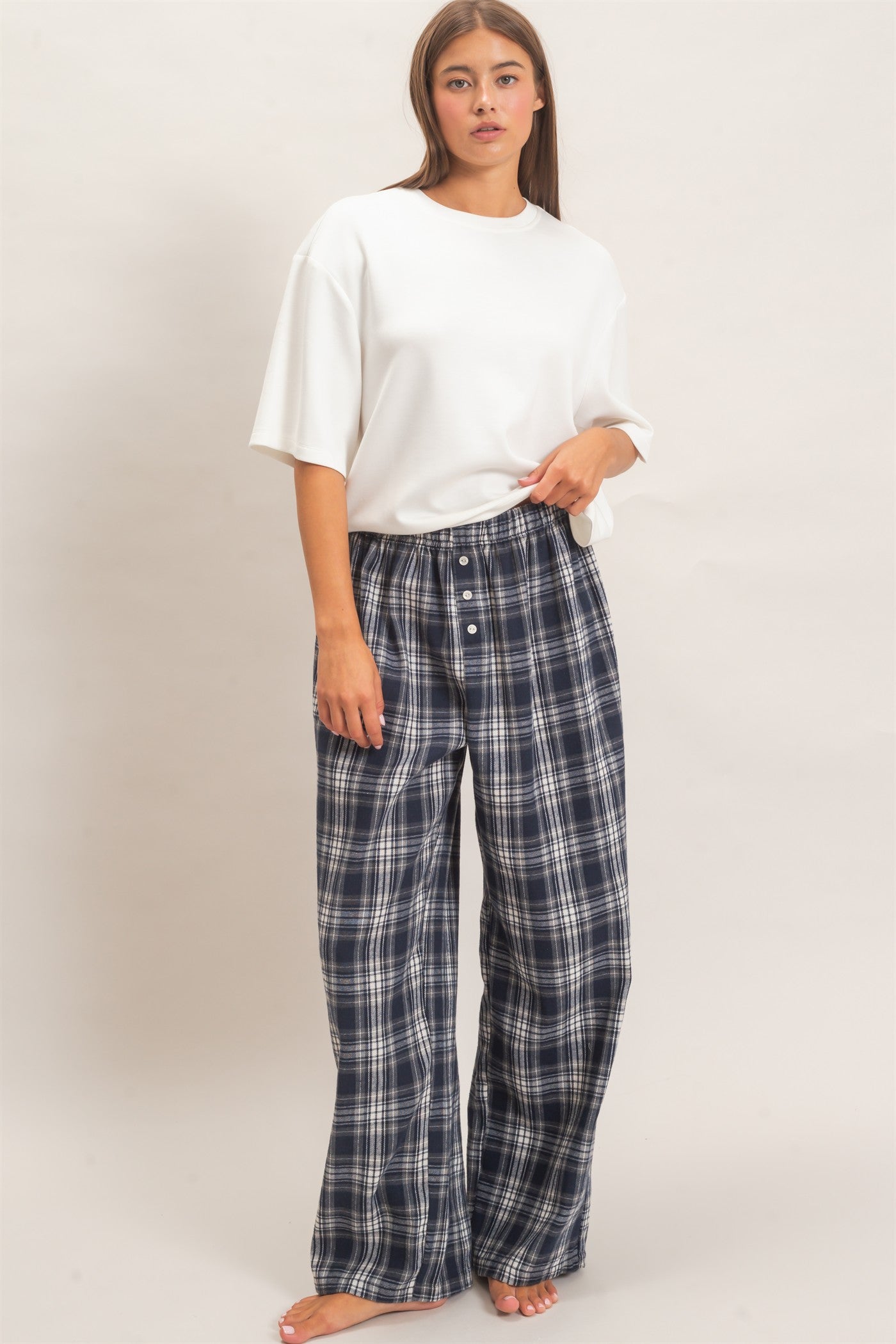 Wholesale Plaid Wide-Leg Pants Pants DZ26F271 NAVY DOUBLE ZERO