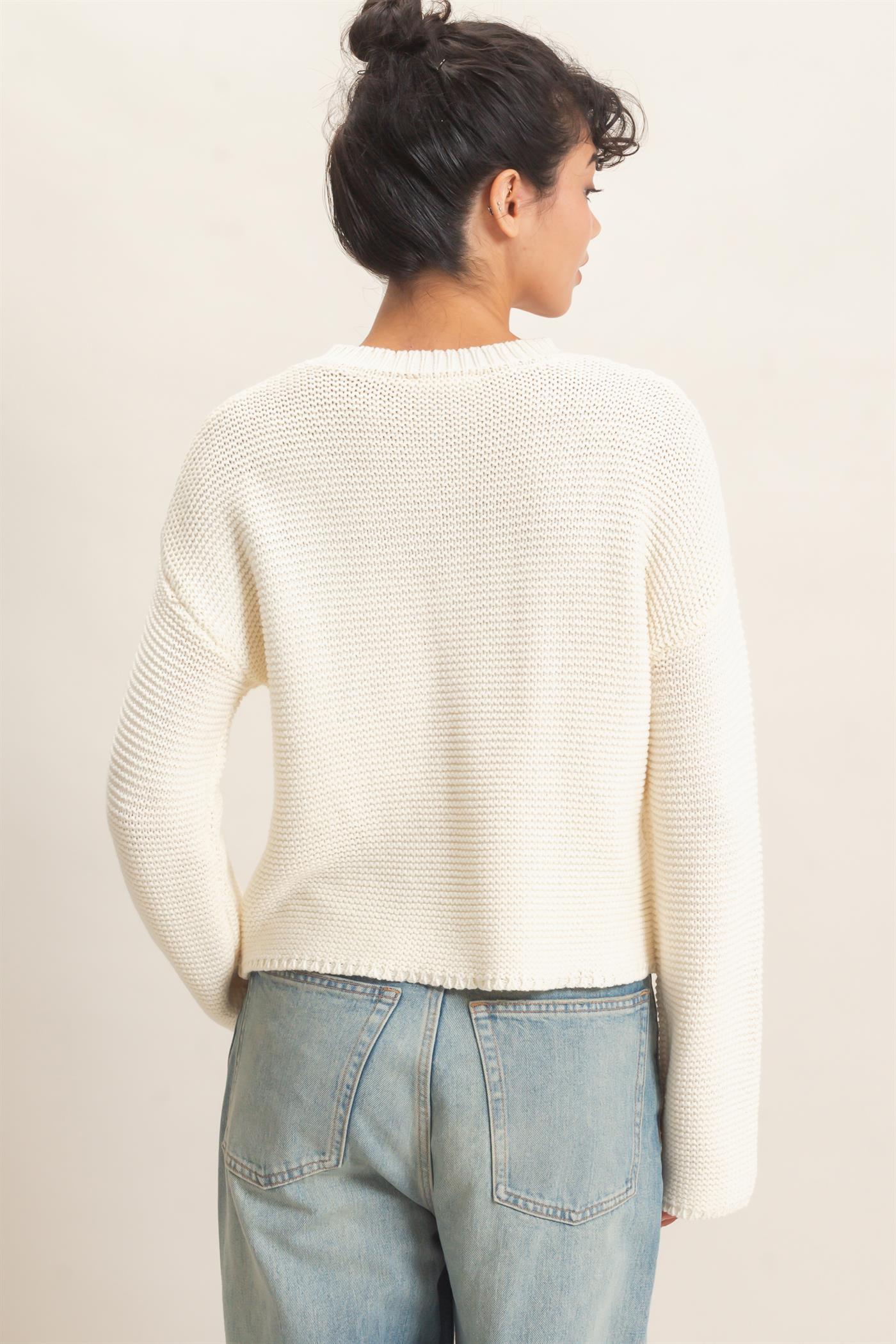 Wholesale Textured Knit Crew Neck Sweater Sweaters DZ26F395 CREAM DOUBLE ZERO
