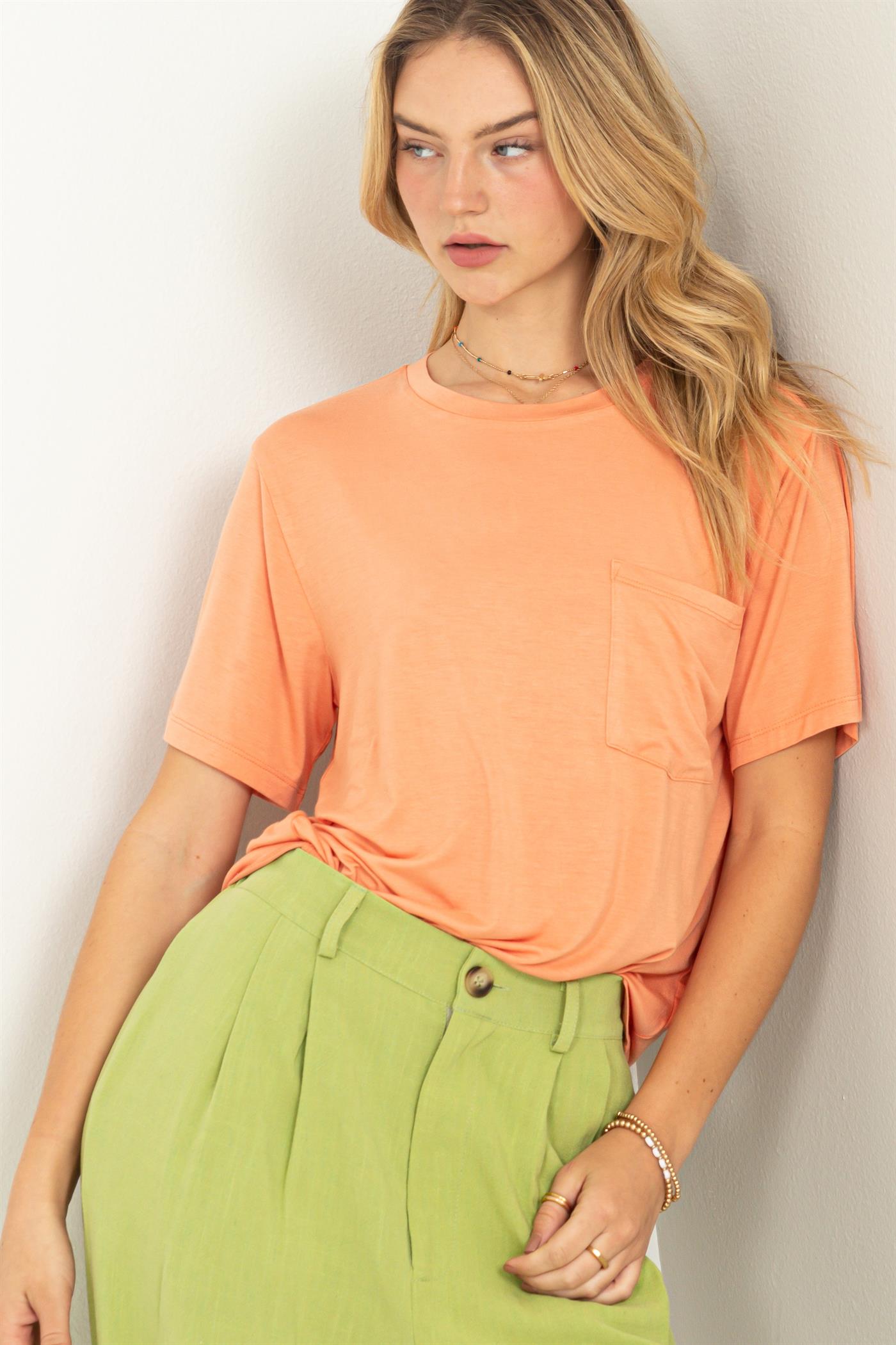 Wholesale Oversized Pocket Tee Clothing Tops DZ23C568 CREAMY PEACH HYFVE