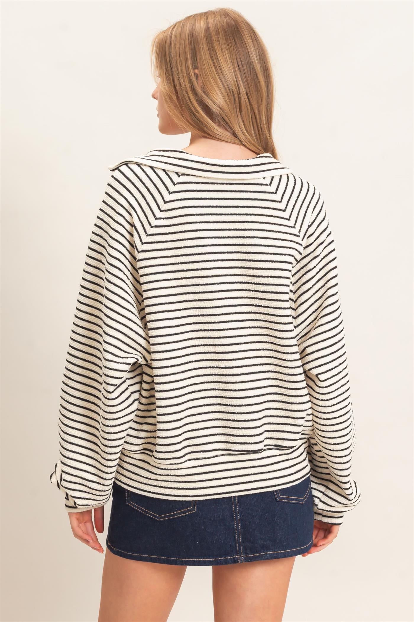 Wholesale Striped Collared Sweatshirt Sweatshirts HF26F095 CREAM HYFVE