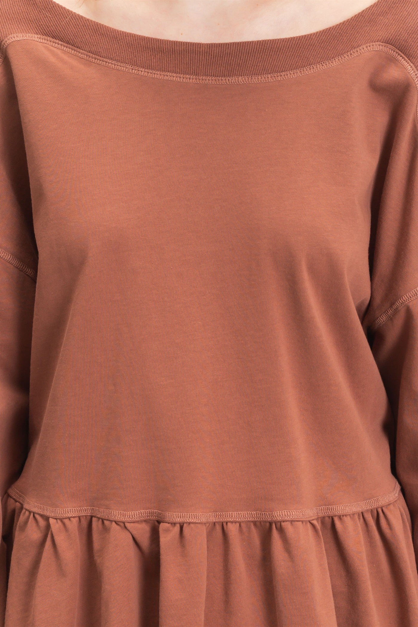 Wholesale Ruffled Hem Long Sleeve Top Clothing Tops HF26E065 SIENNA HYFVE