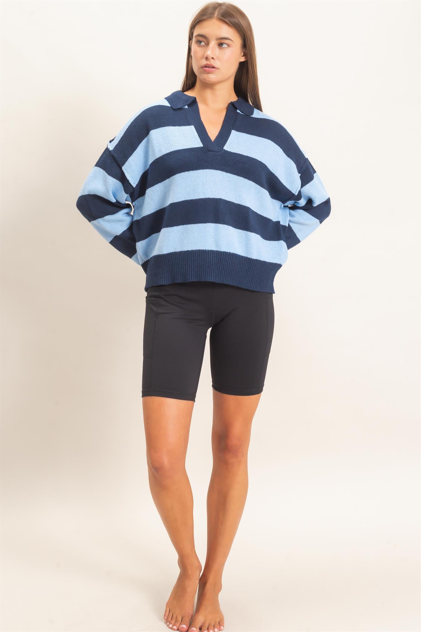 Wholesale Rugby Stripe Polo Sweater Sweaters DZ26E297 NAVY DOUBLE ZERO