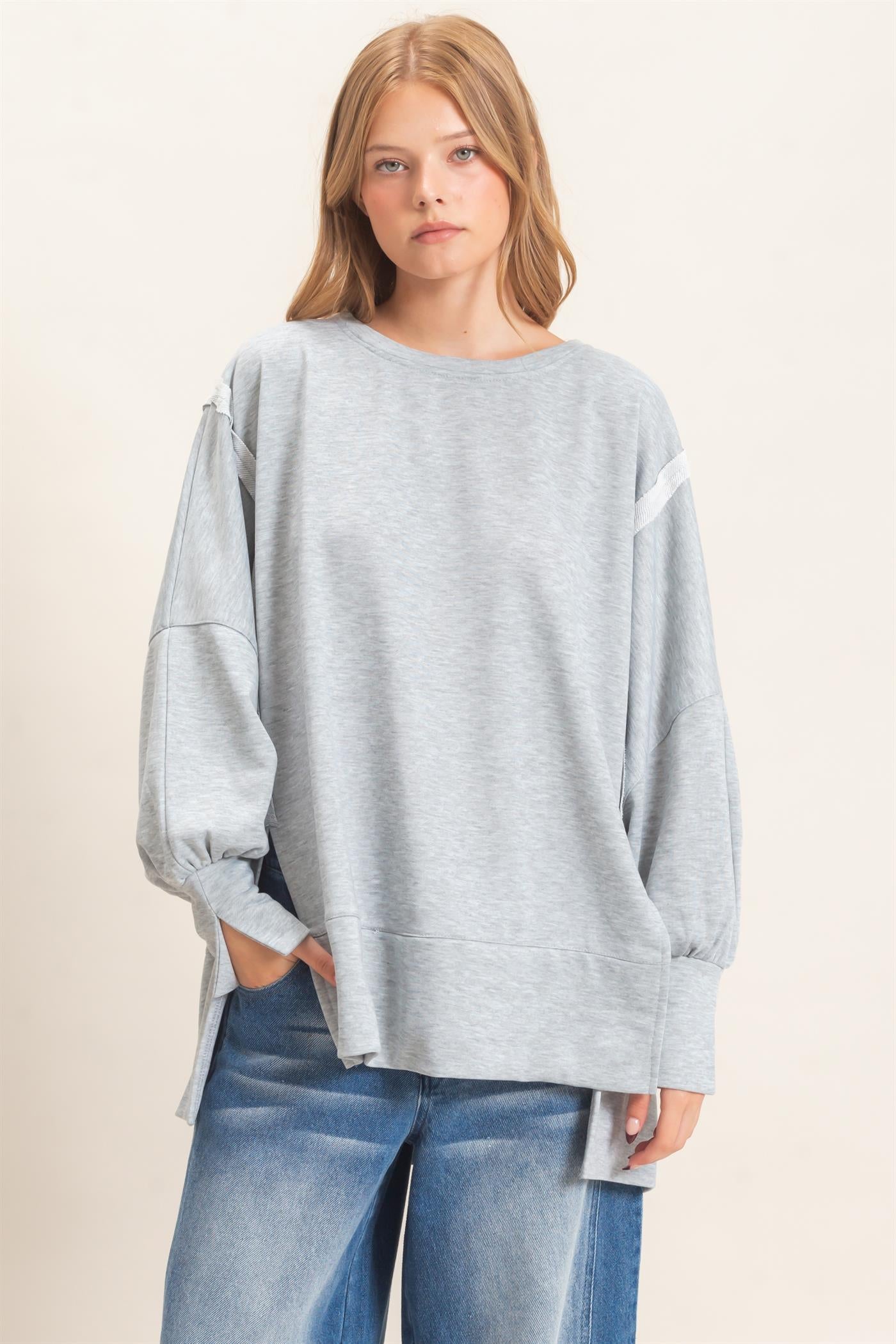 Wholesale Oversized Crew Neck Sweatshirt Sweatshirts HF26F132 H.GRAY HYFVE