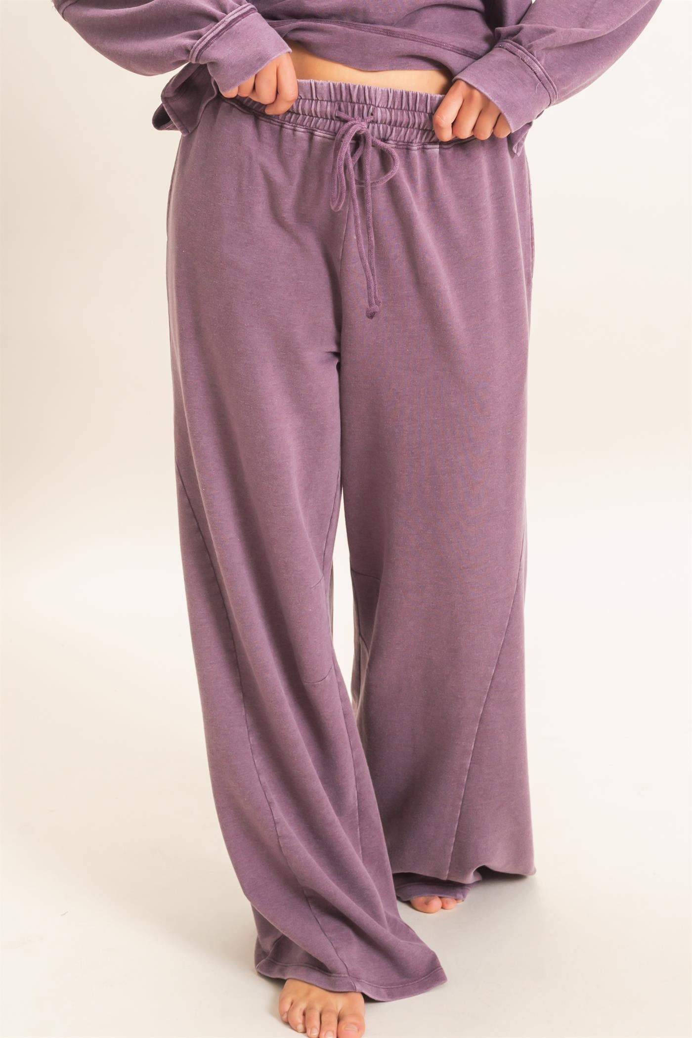 Wholesale Mineral Washed Wide Leg Pants Pants DZ26F082 DARK CHERRY DOUBLE ZERO