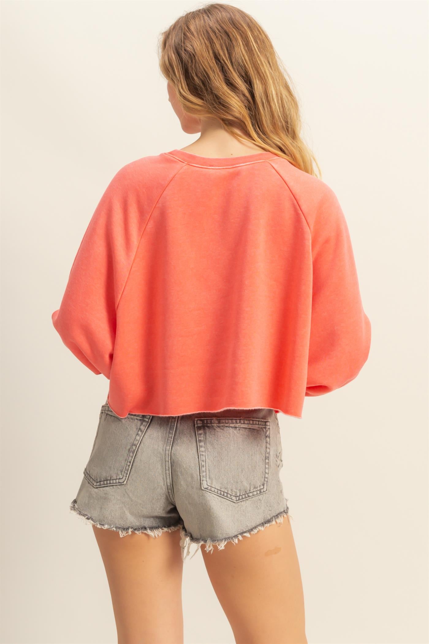 Wholesale Laid Back Crop Sweatshirt Sweatshirts DZ25C445 CORAL DOUBLE ZERO