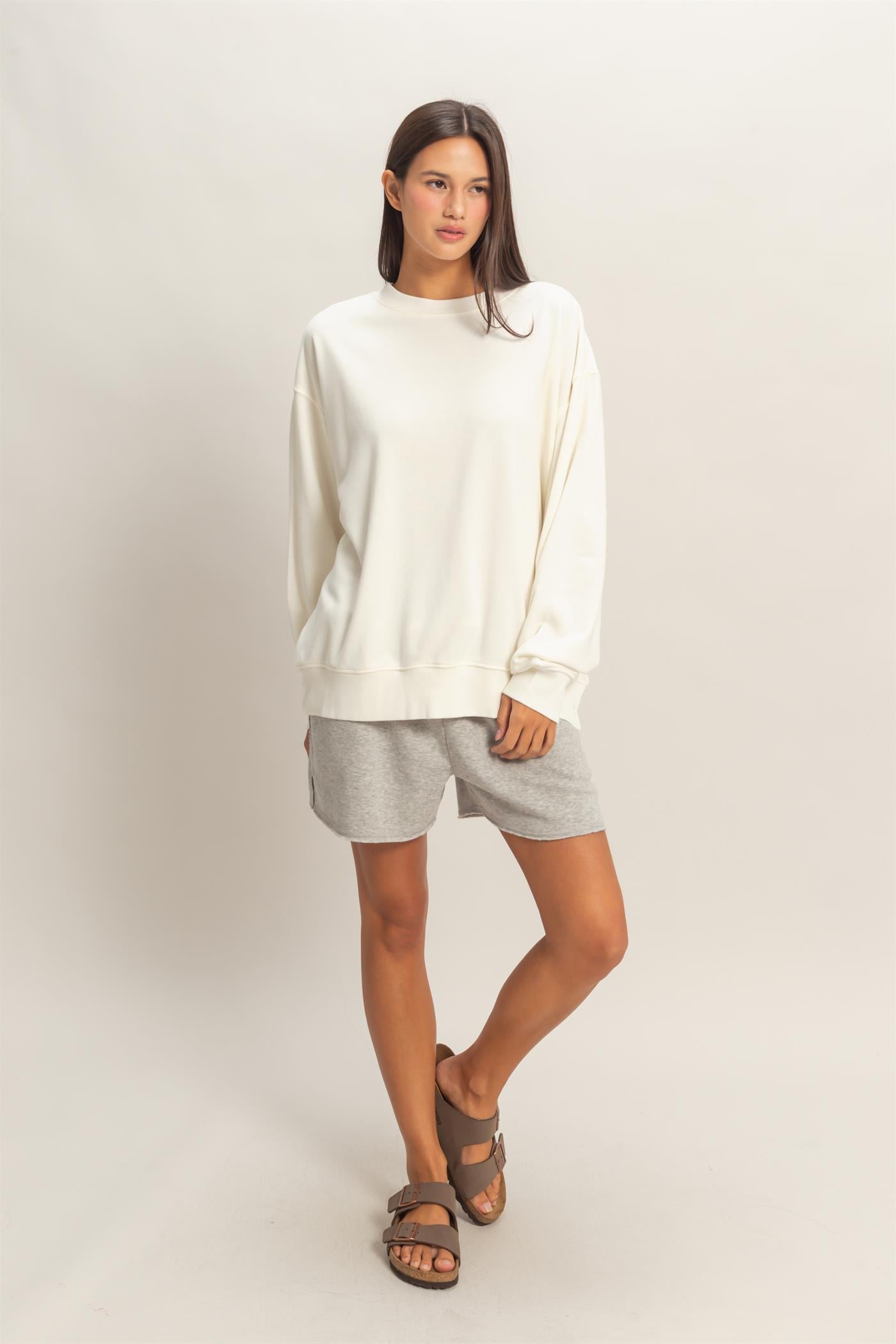 Wholesale Mineral Washed Crew Neck Sweatshirt Sweatshirts DZ26A262 CREAM DOUBLE ZERO