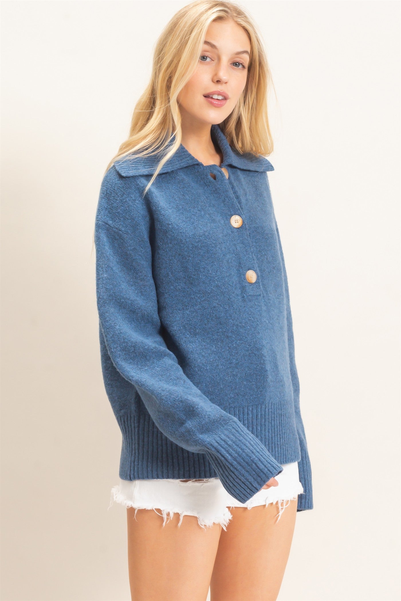 Wholesale Button-Up Collared Sweater Sweaters HF26E752 DARK NAVY HYFVE