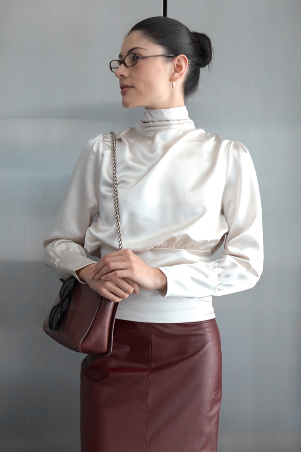 Wholesale Satin Cowl Back Blouse Blouses HF26F113 PEARL HYFVE