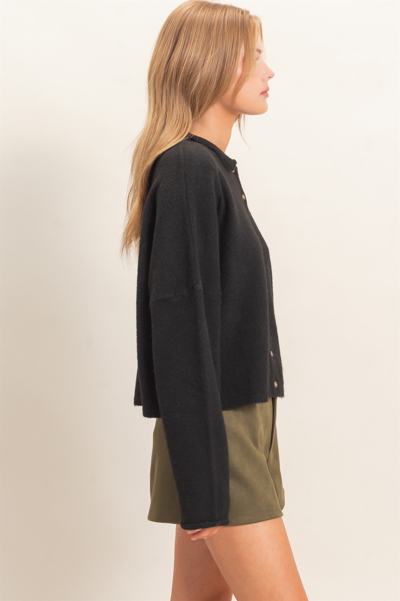 Wholesale Button-Up Collared Sweater Cardigan Cardigans HF26E039 BLACK HYFVE