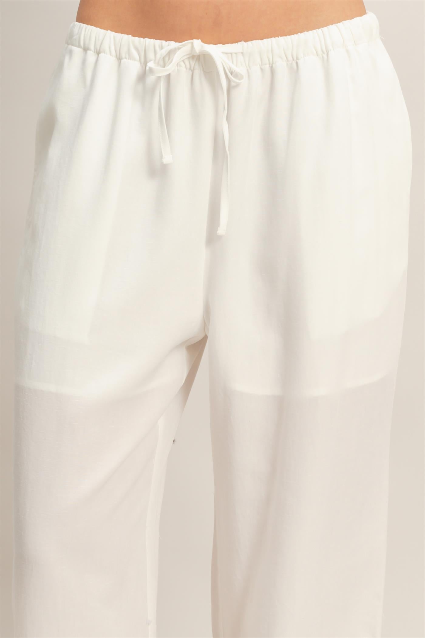Wholesale Lyocell Linen Elastic Waist Straight Leg Pants Pants DZ26A979 WHITE DOUBLE ZERO