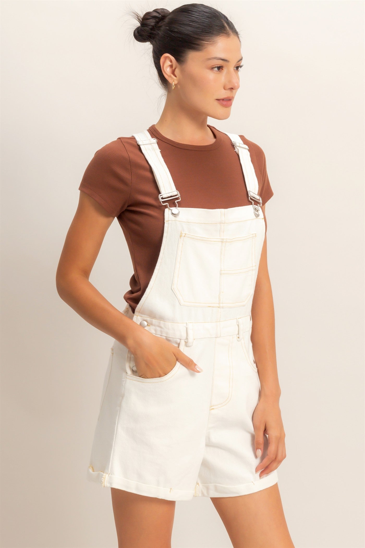 Wholesale Denim Cross Back Overalls Clothing HF26A571 WHITE DENIM HYFVE