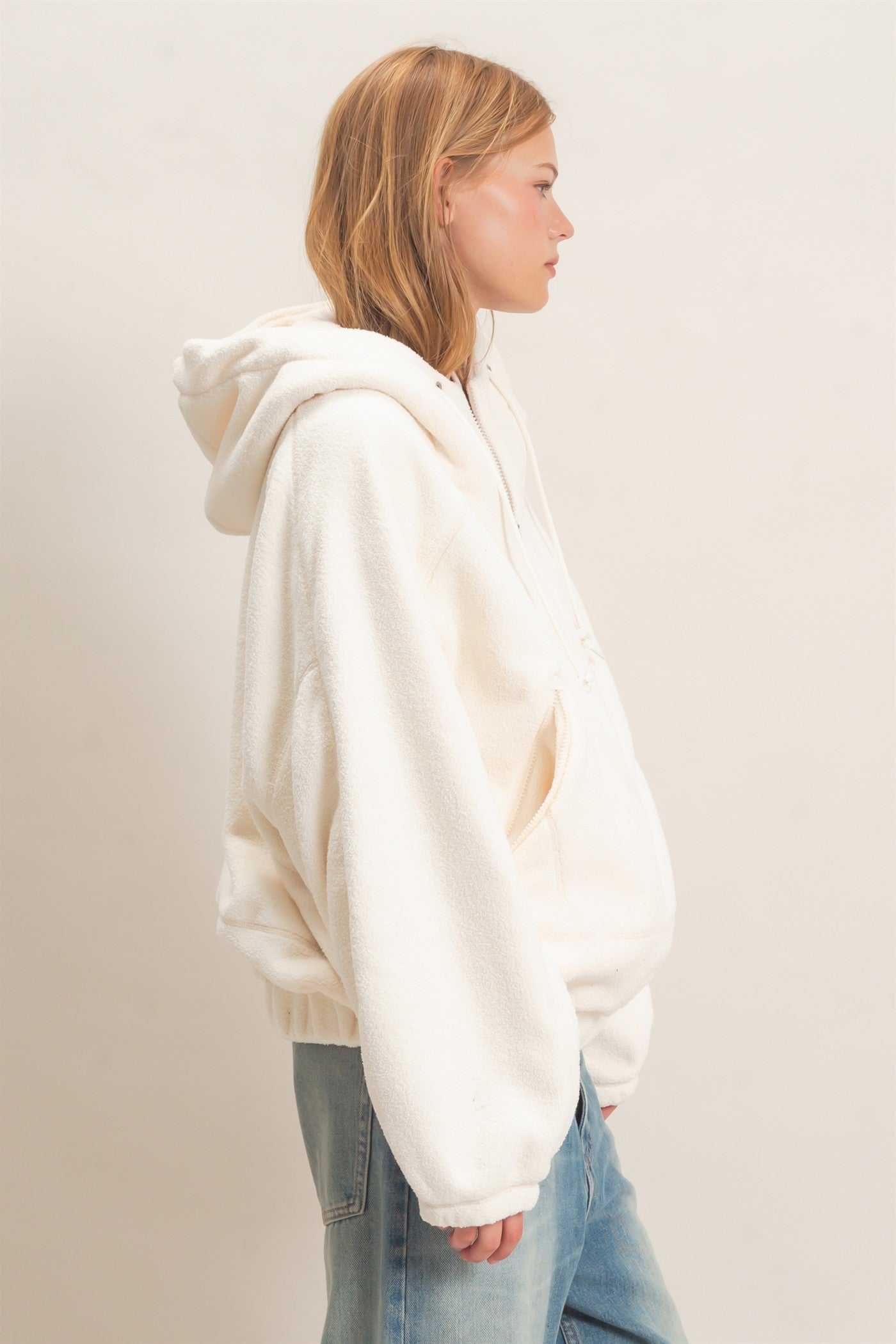 Wholesale Half-Zip Fleece Hoodie Hoodies HF26E561 WHIP CREAM HYFVE