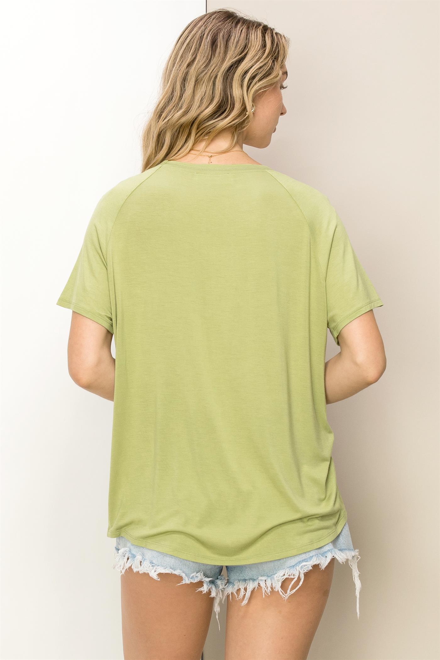 Wholesale Oversized V-Neck Tee Clothing Tops DZ23A790 PALE OLIVE DOUBLE ZERO
