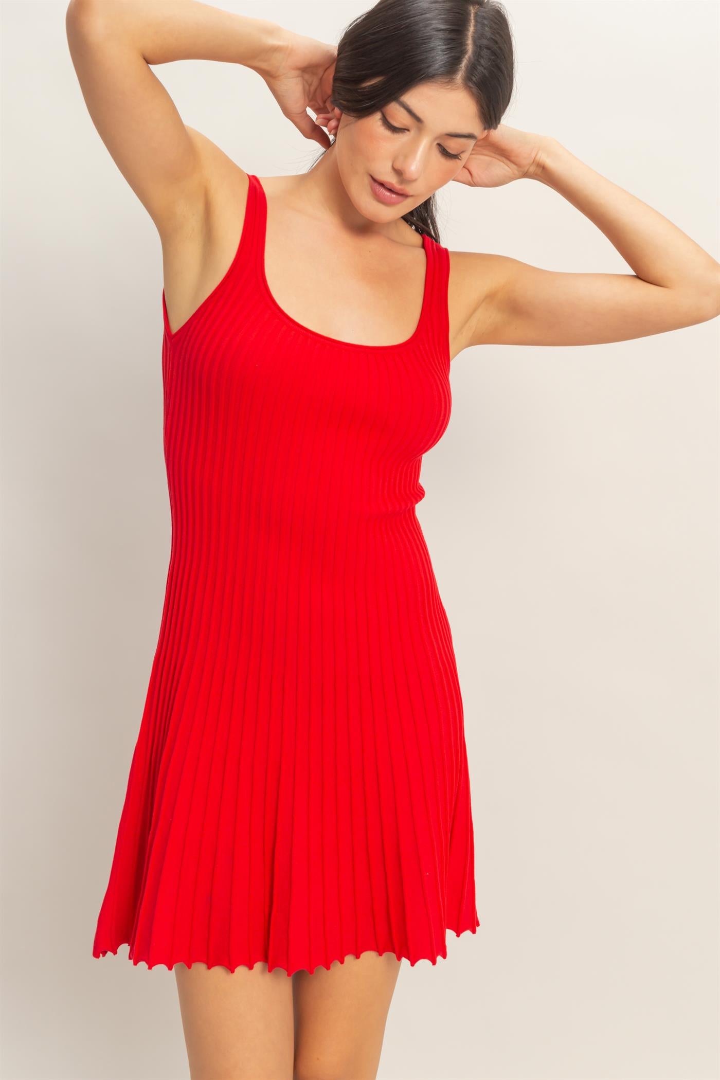 Wholesale Pleated Knit Tank Mini Dress Dresses DZ26C283 RED DOUBLE ZERO