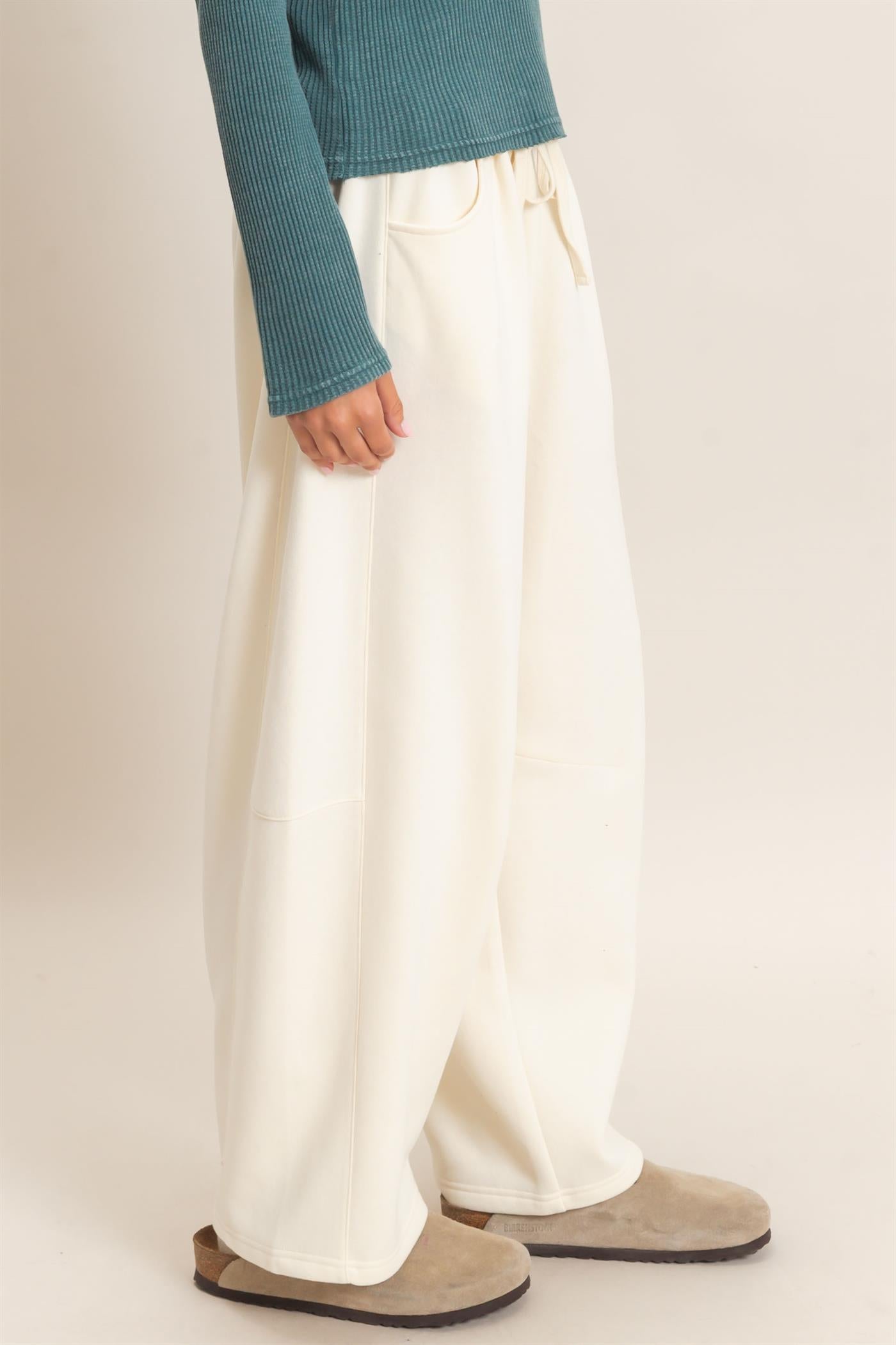Wholesale Drawstring Waist Barrel Sweatpants Pants DZ26E290 CREAM DOUBLE ZERO