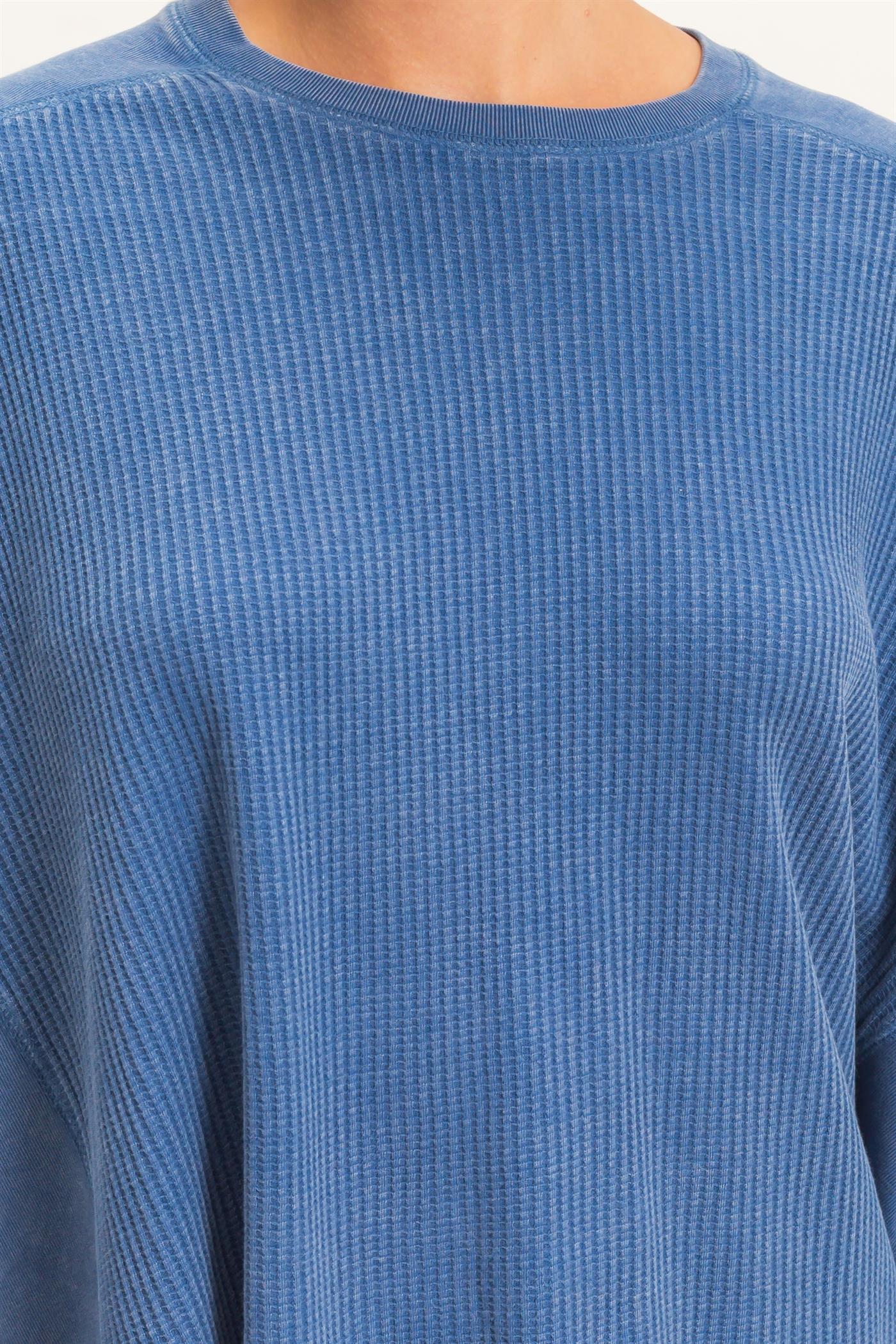 Wholesale Oversized Mineral Washed Waffle Knit Top Clothing Tops DZ26E654 NAVY DOUBLE ZERO