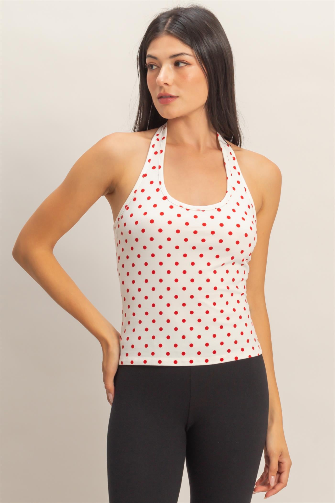 Wholesale Polka Dot Halter Top Clothing Tops DZ26C384 RED DOUBLE ZERO