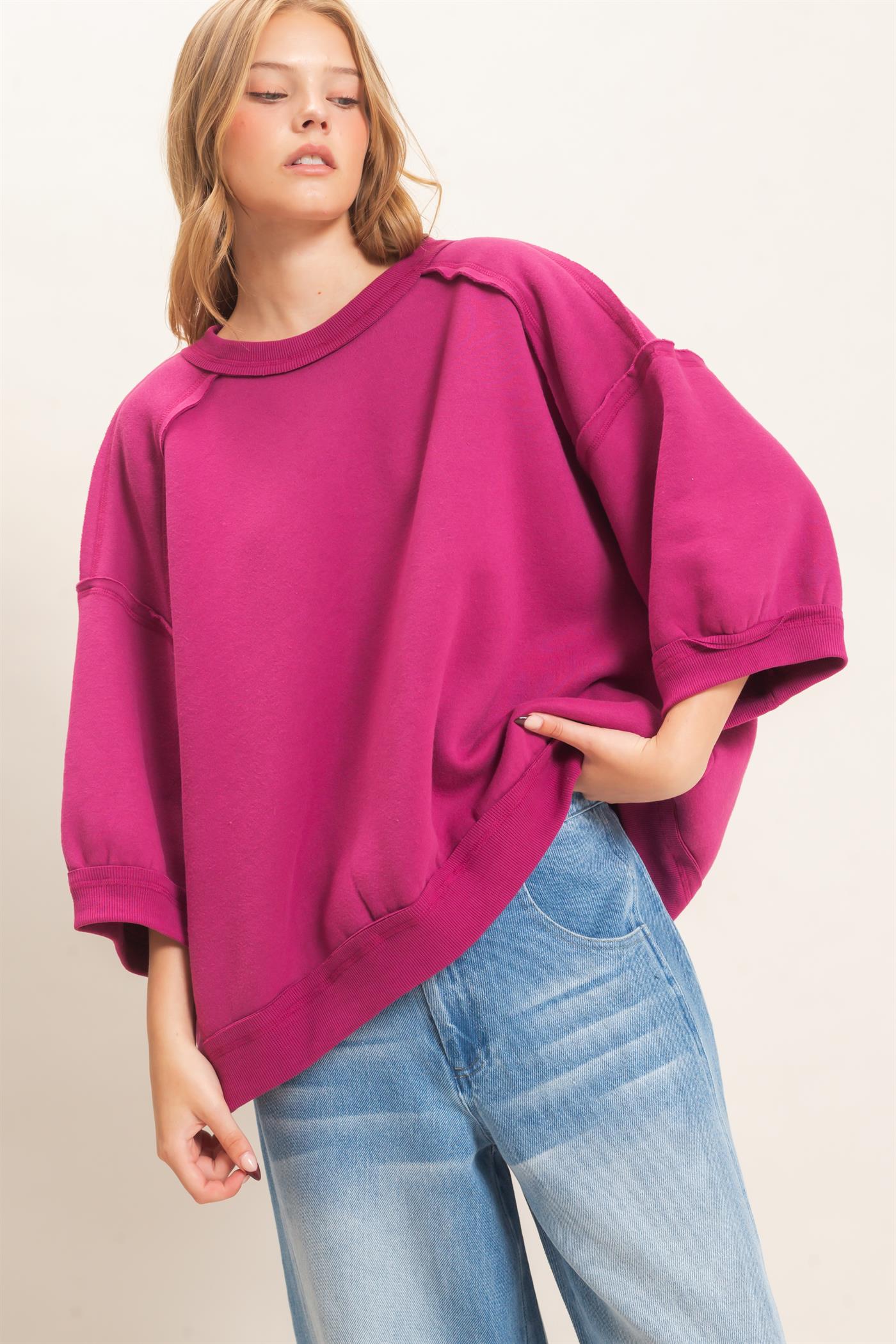 Wholesale Raglan Sleeve Oversized Sweatshirt Sweatshirts HF26E075 PURPLE HYFVE
