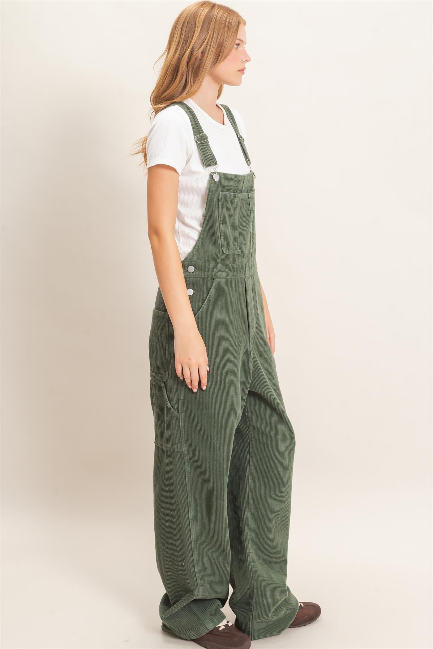 Wholesale Mineral Wash Corduroy Overalls Clothing HF26F210-D OLIVE HYFVE