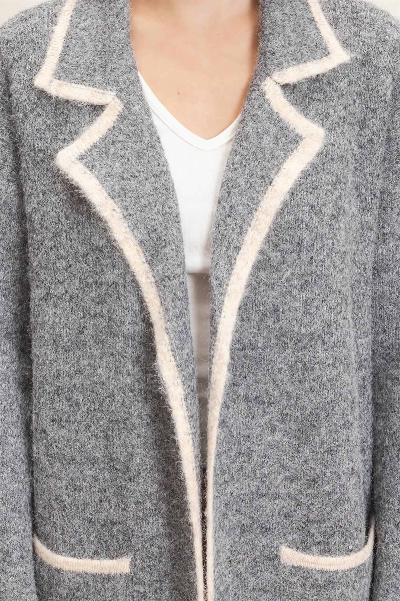 Wholesale Notched Collar Coatigan Sweater Cardigans HF26E695 GRAY HYFVE