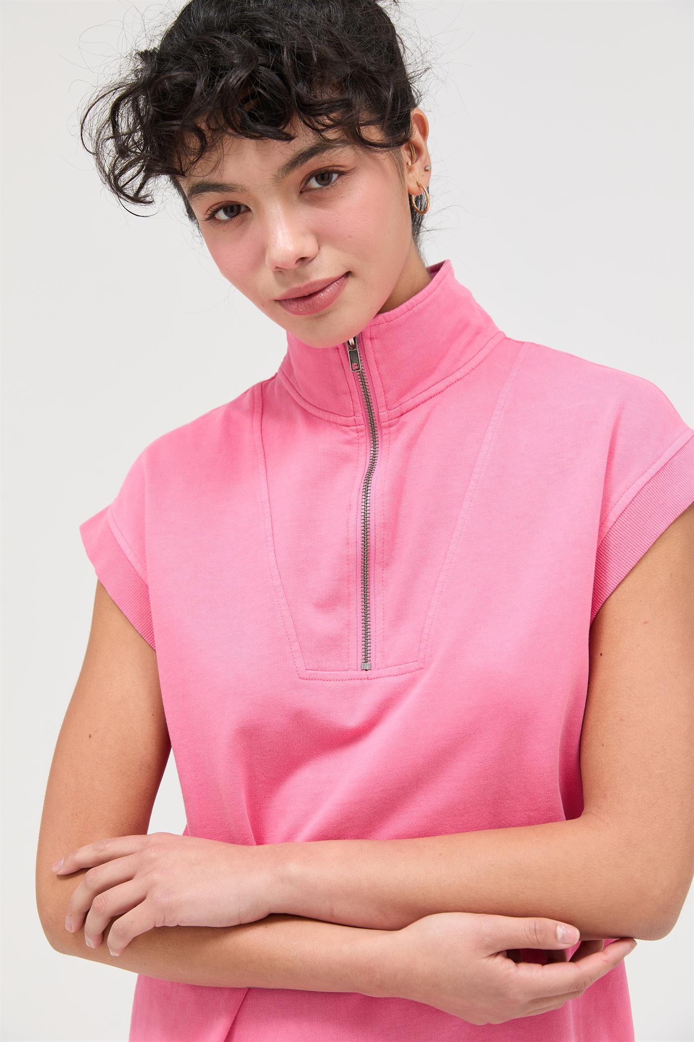 Wholesale Half Zip Up Mock Neck Mini Dress Dresses DZ26A030 TAFFY PINK DOUBLE ZERO