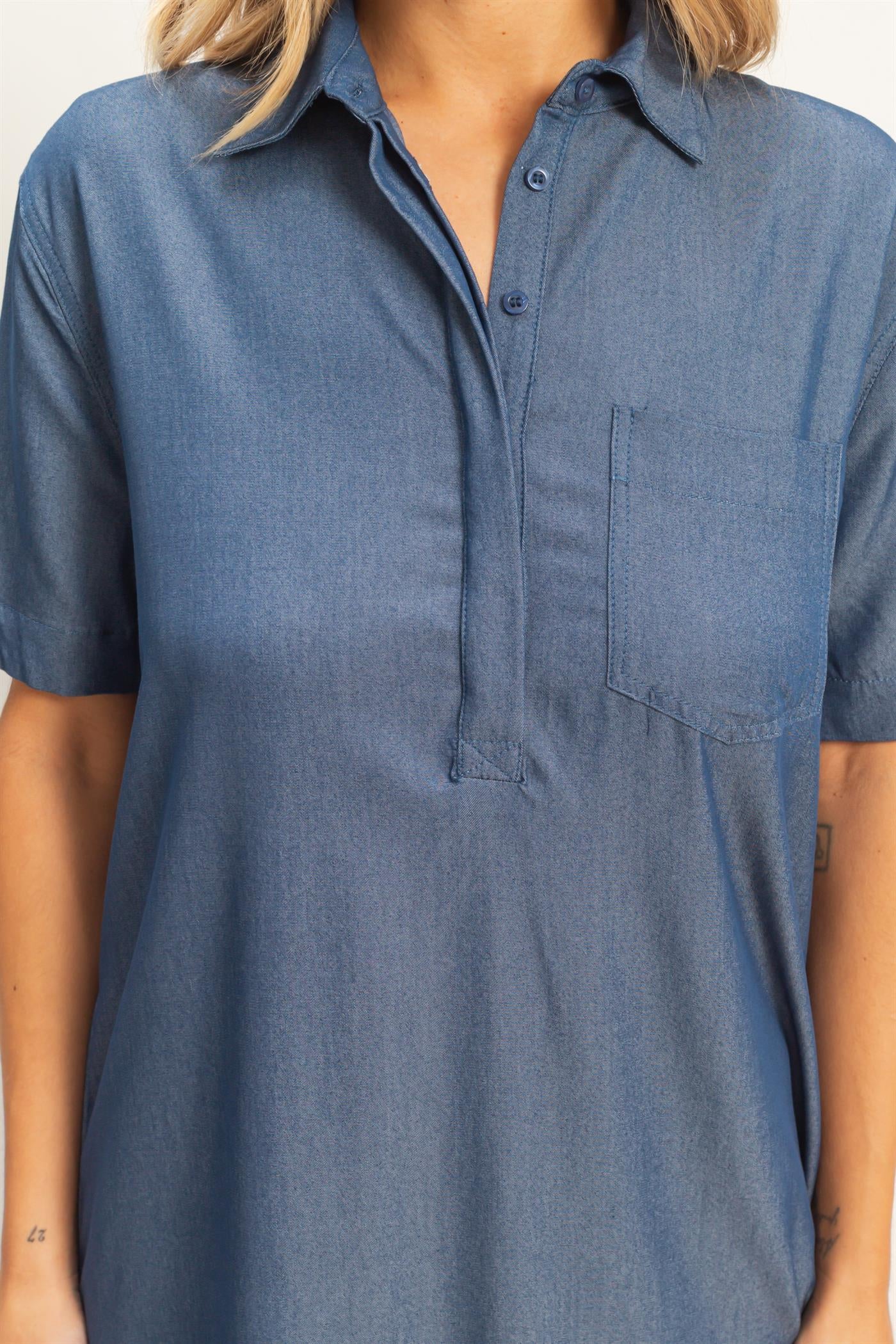 Wholesale Collared Shirt Dress Dresses HF26E427-D D.DENIM HYFVE