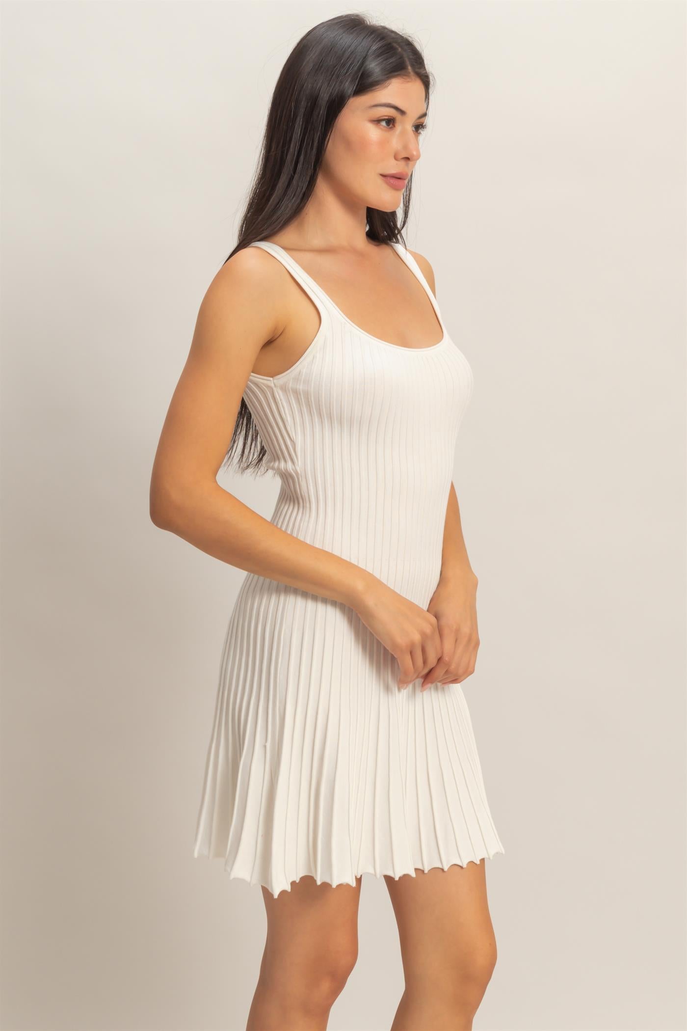 Wholesale Pleated Knit Tank Mini Dress Dresses DZ26C283 WHITE DOUBLE ZERO