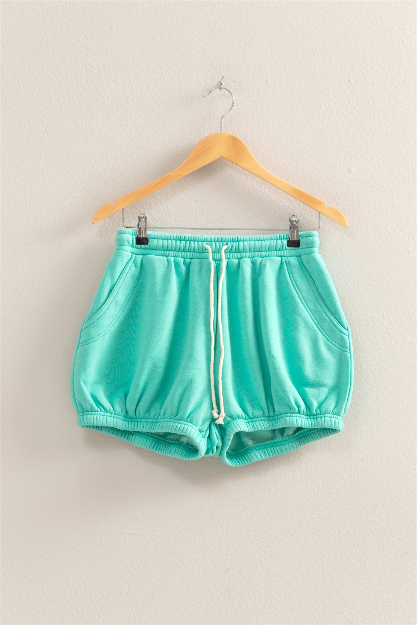 Wholesale Drawstring Waist Bubbled Hem Shorts Shorts DZ25A702 TURQUOISE DOUBLE ZERO