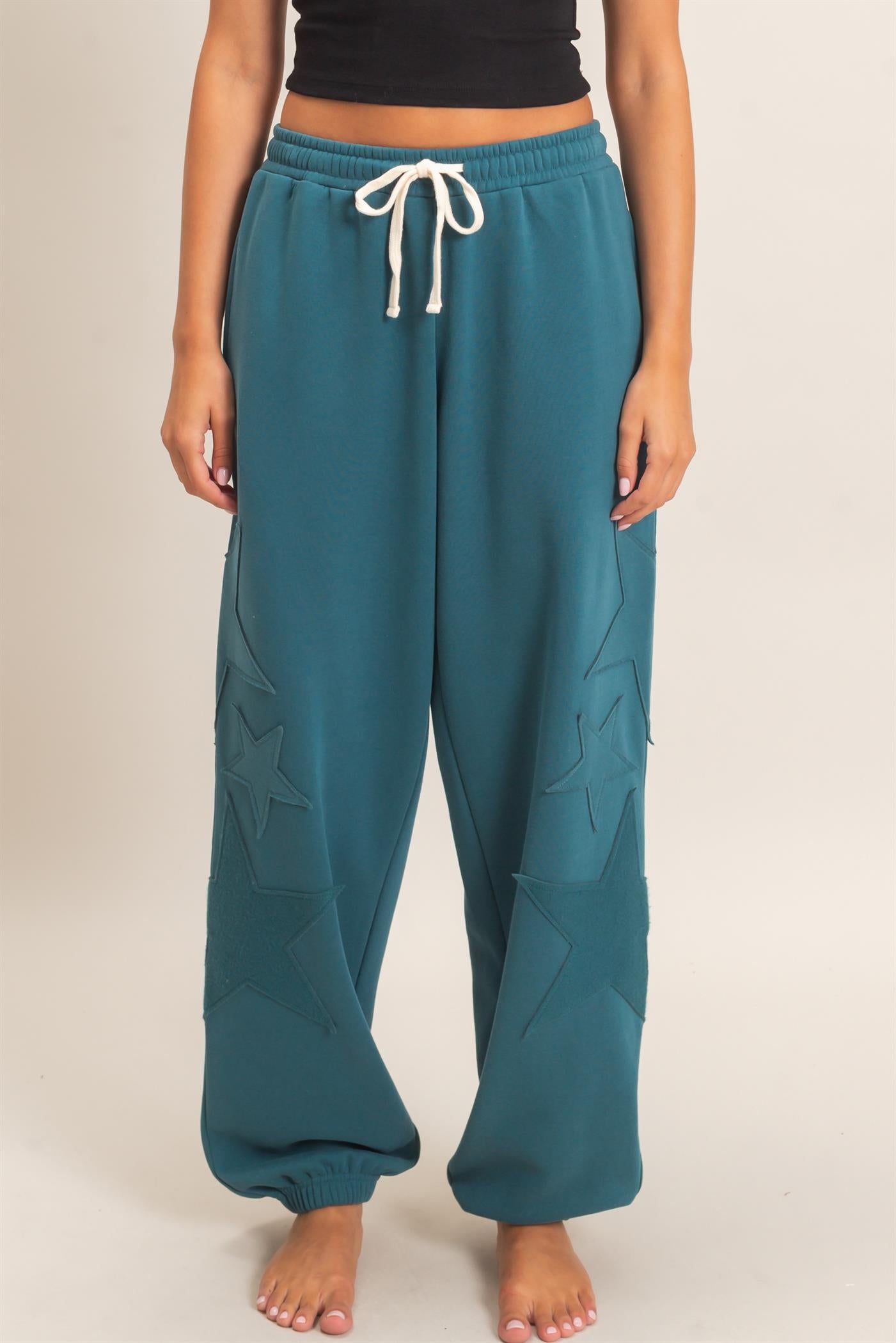 Wholesale Star Patch Jogger Pants Joggers DZ26E889 DARK TEAL DOUBLE ZERO