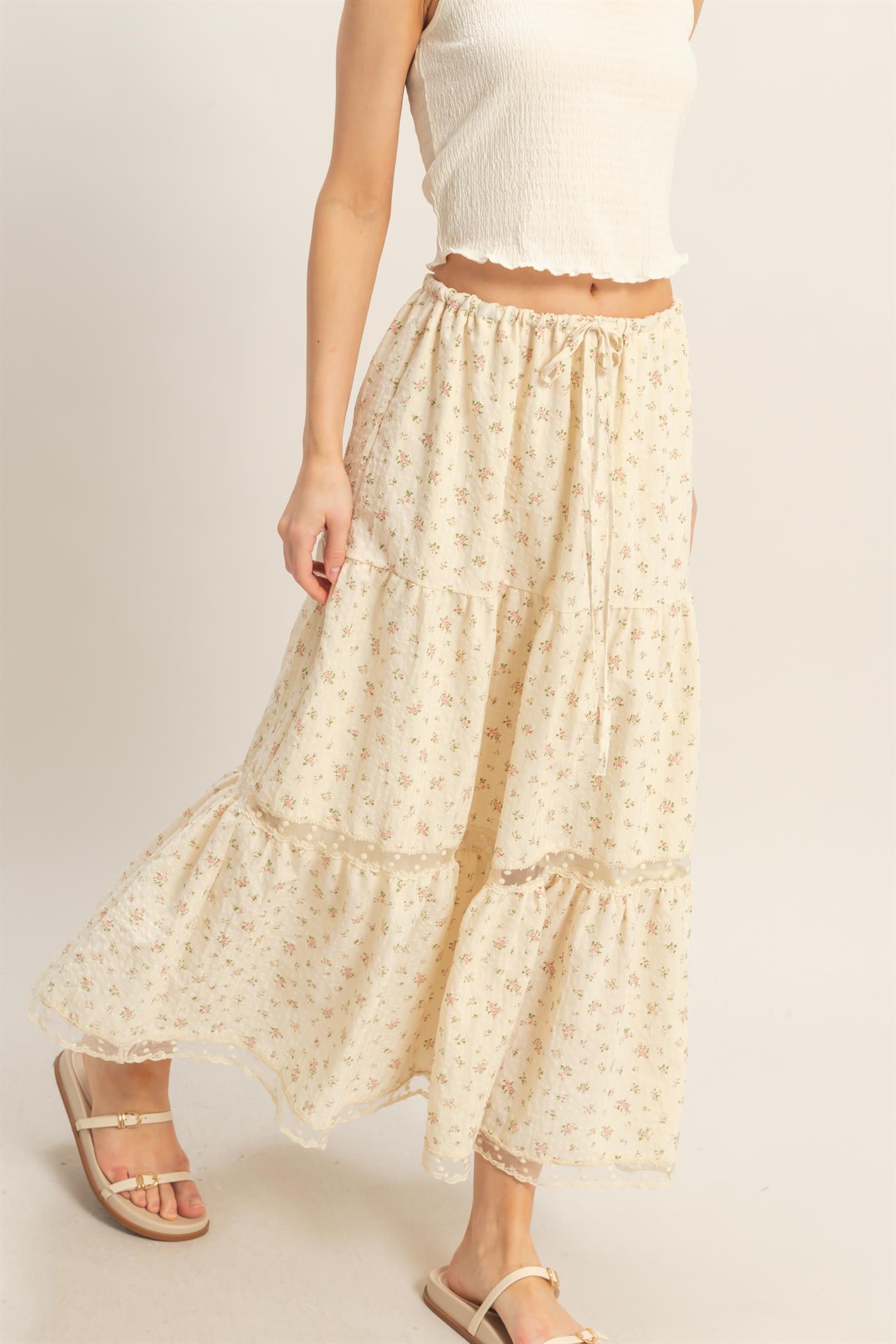 Wholesale Tiered Lace Trim Skirt Skirts HF26A697 PINK HYFVE