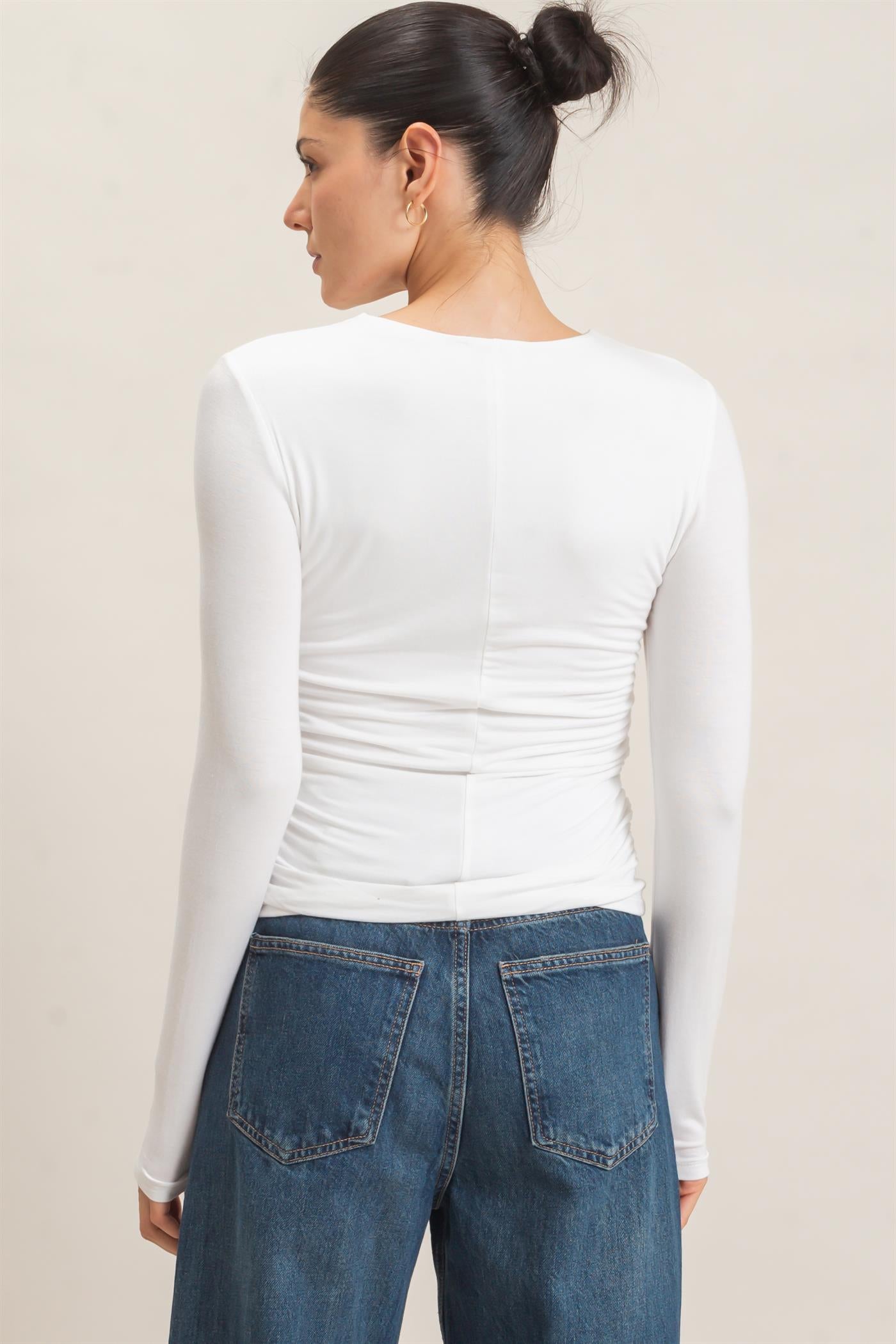 Wholesale Ruched Long Sleeve Top Clothing Tops HF26E776 OFF WHITE HYFVE